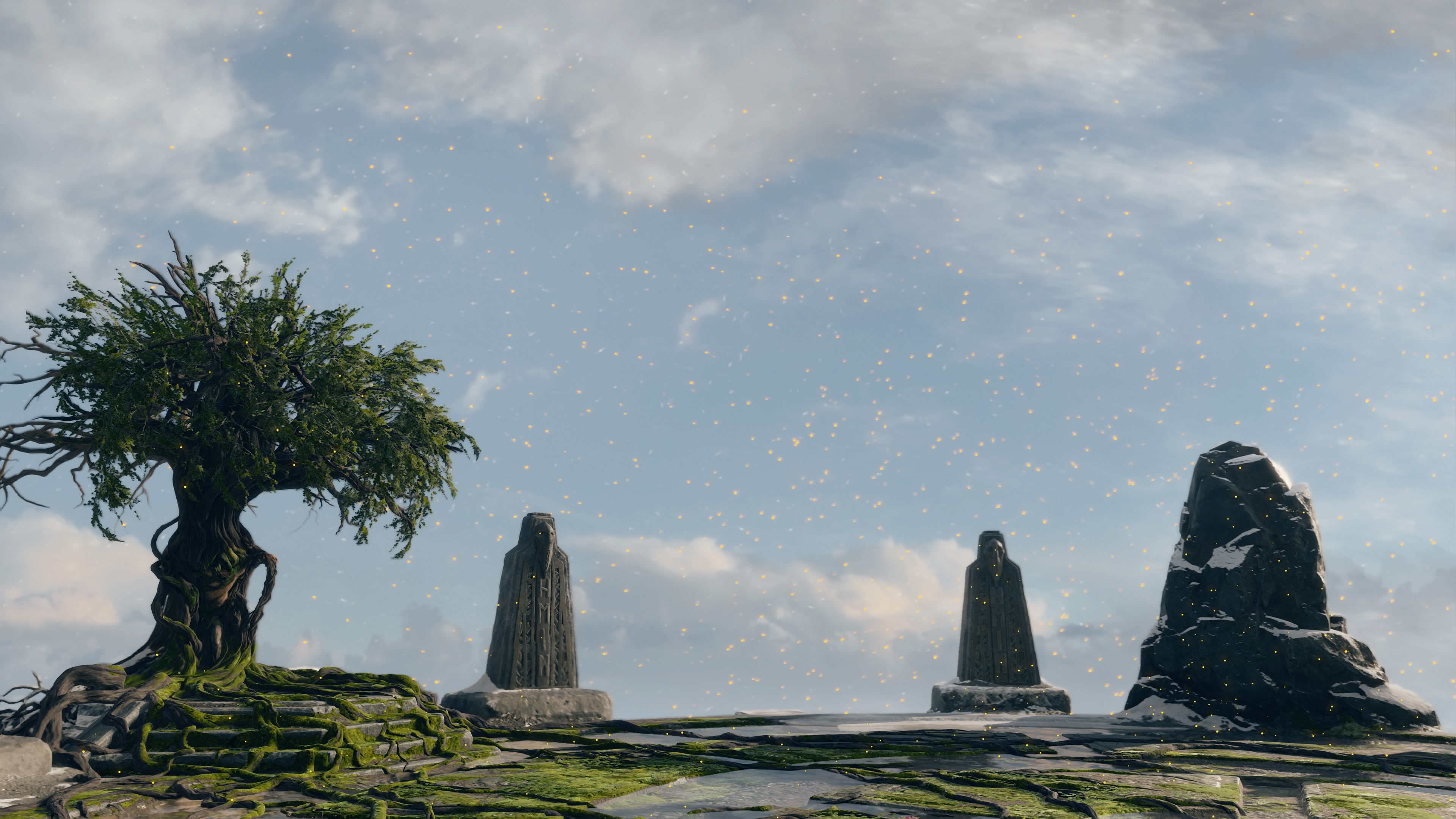 sky, tranquility, cloud - sky, history, the past, God of War, architecture, beauty in nature, water, solid, tree, low angle view, day, tranquil scene, 4K, HD Wallpaper