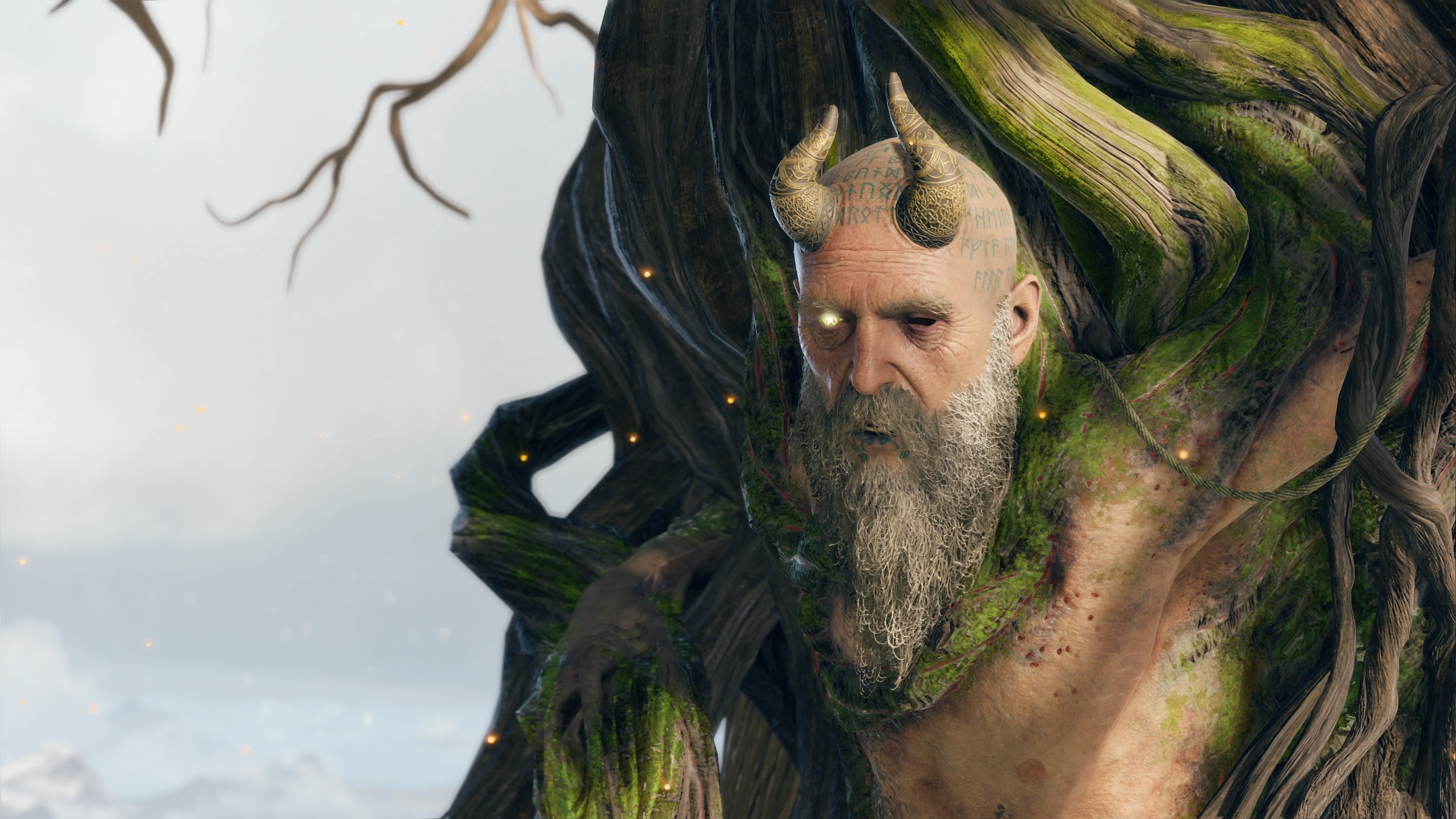 lake, beard, 4K, lifestyles, looking at camera, leisure activity, portrait, trunk, plant, nature, day, facial hair, one person, God of War (2018), outdoors, HD Wallpaper