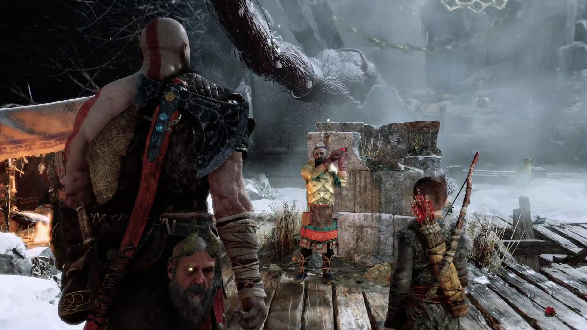 human representation, men, Kratos, sculpture, God of War (2018), architecture, outdoors, built structure, place of worship, people, religion, group of people, HD Wallpaper