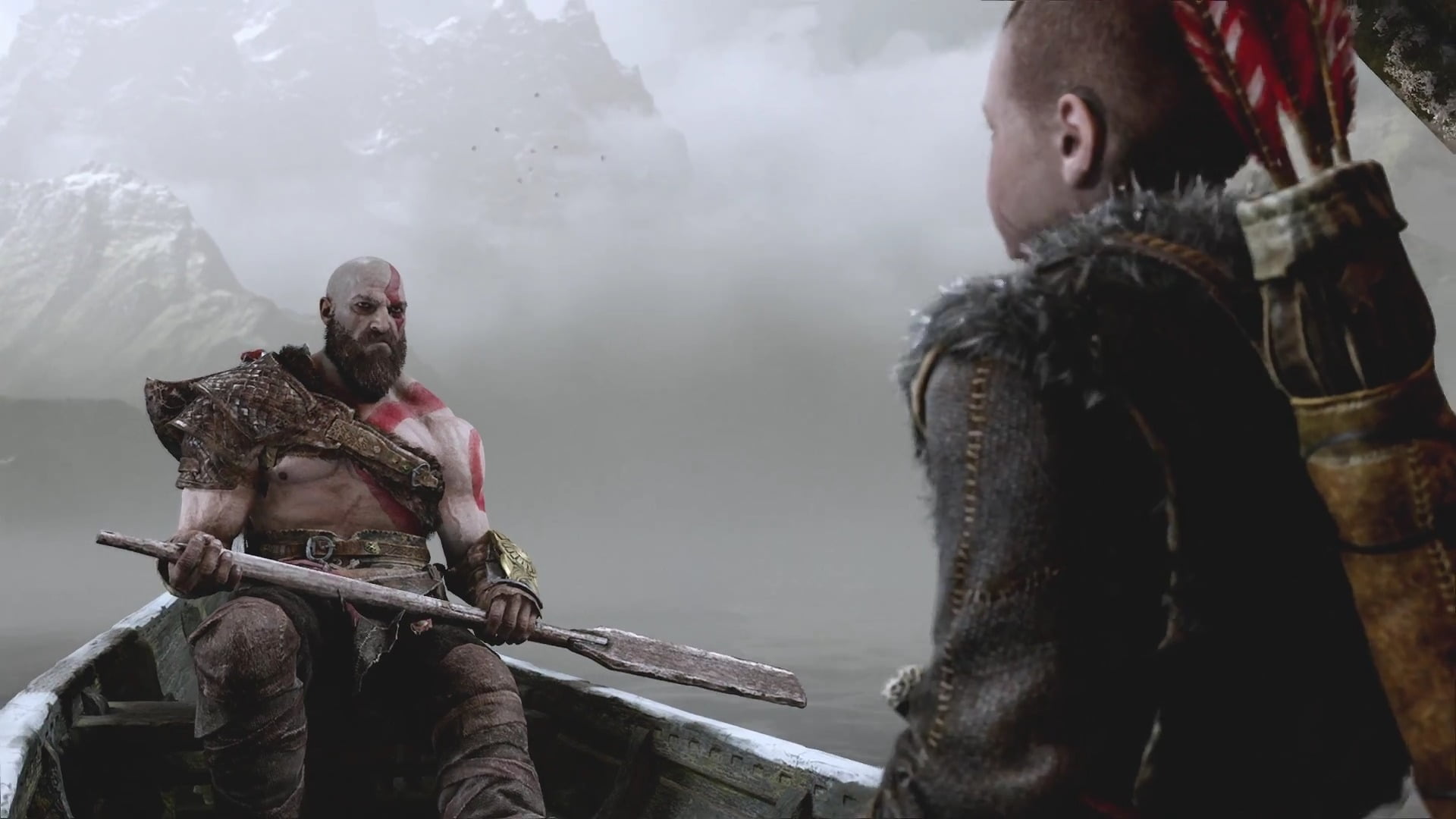 real people, focus on foreground, outdoors, 1080P, standing, clothing, God of War, nature, Kratos, mid adult, men, video games, two people, fog, holding, HD Wallpaper