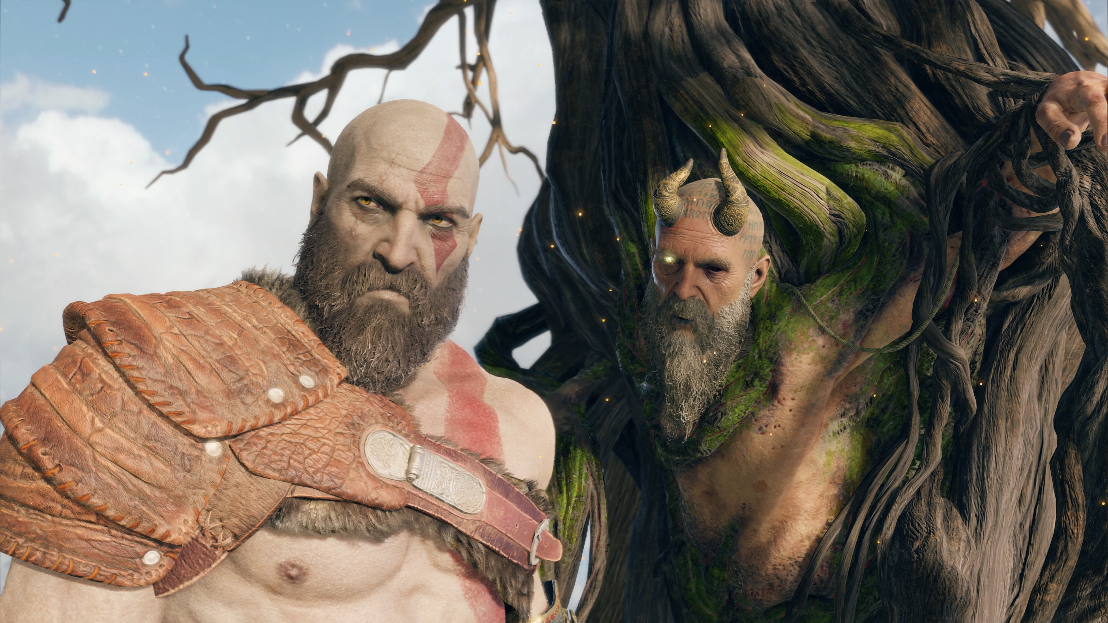 mustache, mature men, looking at camera, males, hairstyle, mature adult, God of War, facial hair, men, God of War (2018), shirtless, portrait, young adult, HD Wallpaper