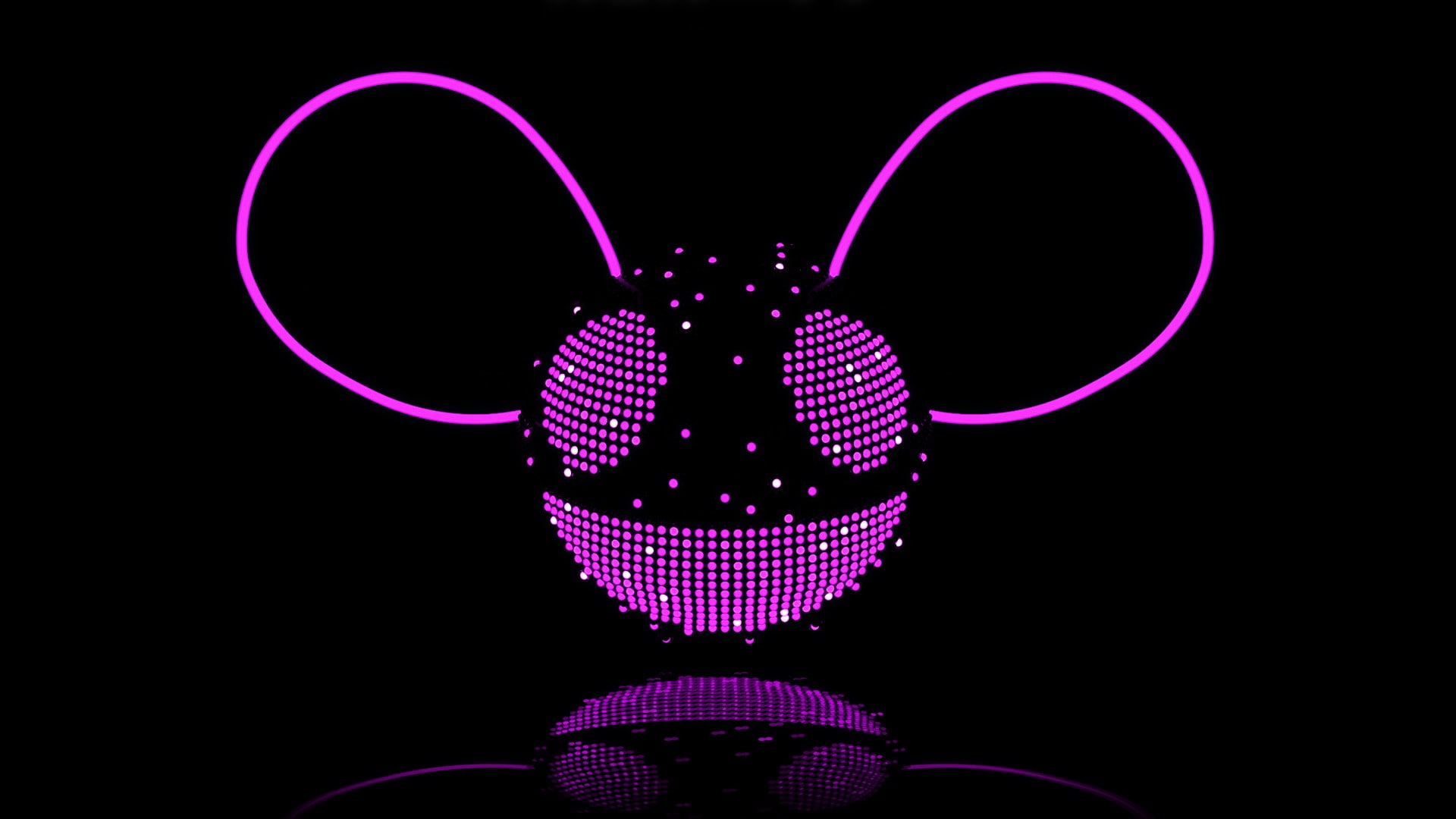 black background, deadmau5, mouse ears, neon, digital art, 1080P, reflection, HD Wallpaper