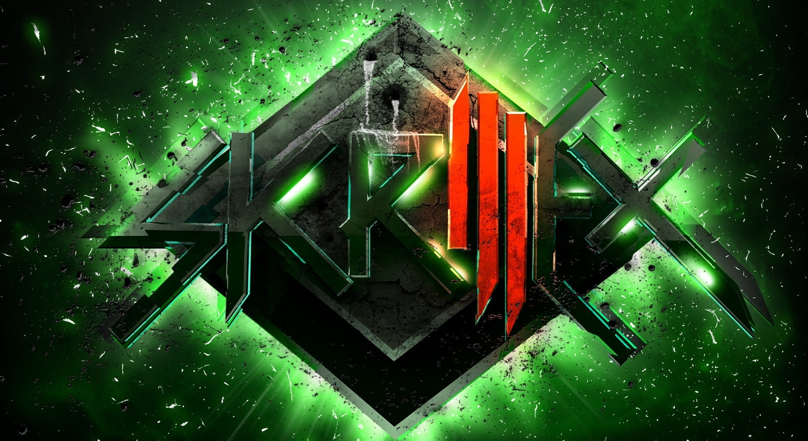 no people, text, illuminated, digital, architecture, skrillex, green color, table, sign, 720P, close-up, Music, indoors, night, still life, HD Wallpaper