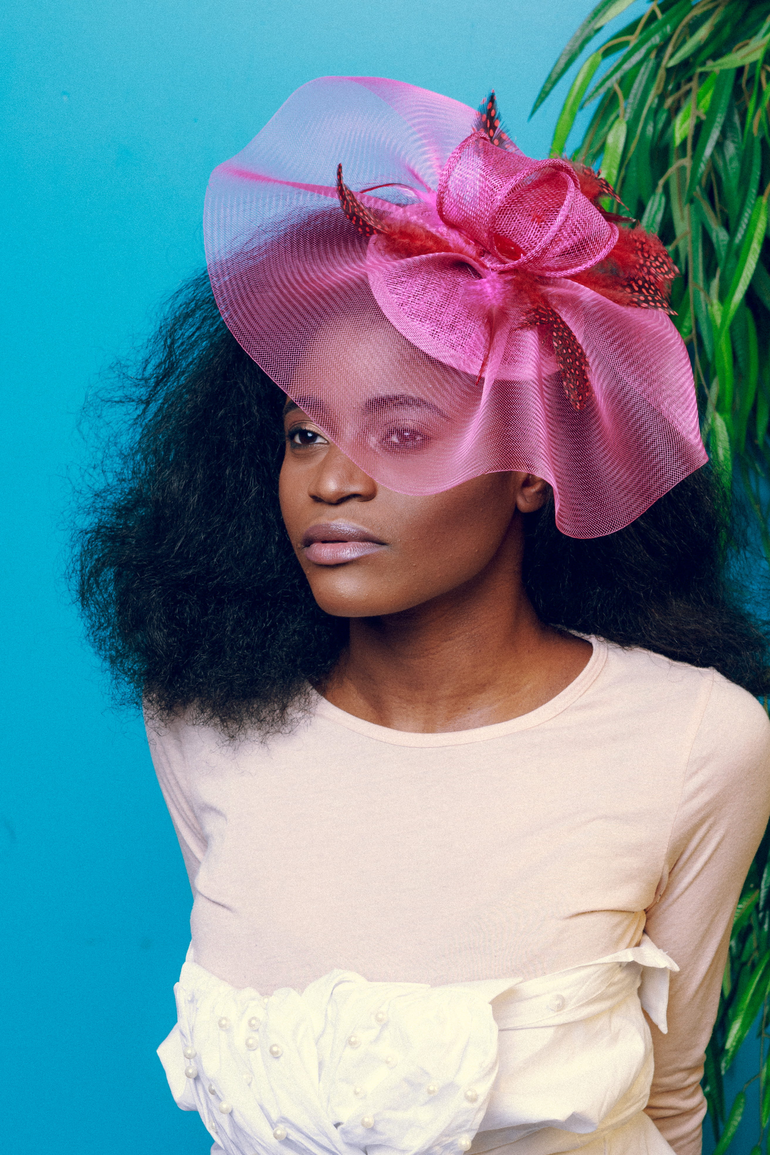 pink, headshot, model, studio shot, hair, colored, 4K, black, portrait, indoors, young adult, wearing, fashion, hairstyle, leisure activity, blue, female, Phone HD Wallpaper