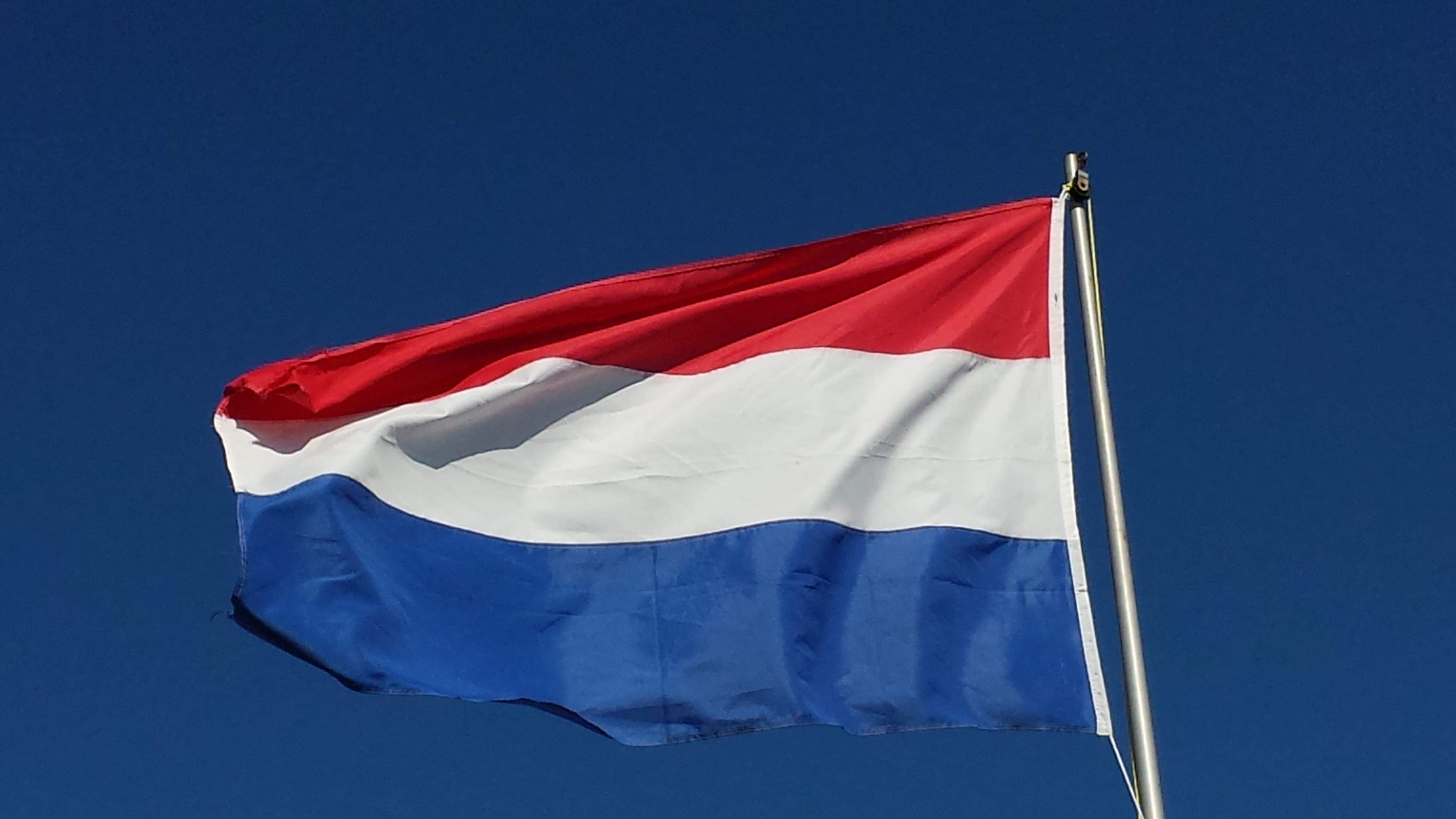 pride, Netherlands, striped, national icon, red, blue, wind, sunny, white, flag, sky, nature, low, environment, patriotism, blue background, waving, Flag, HD Wallpaper