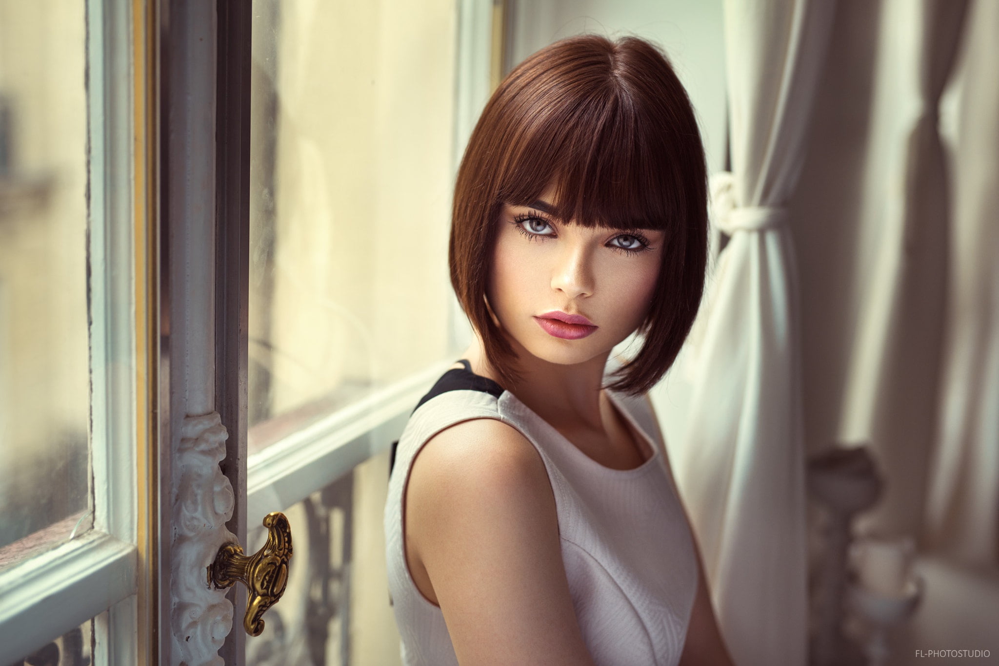 eyes, look, Marie Grippon, hairstyle, beautiful, 1080P, Lods Franck, Girl, model, HD Wallpaper
