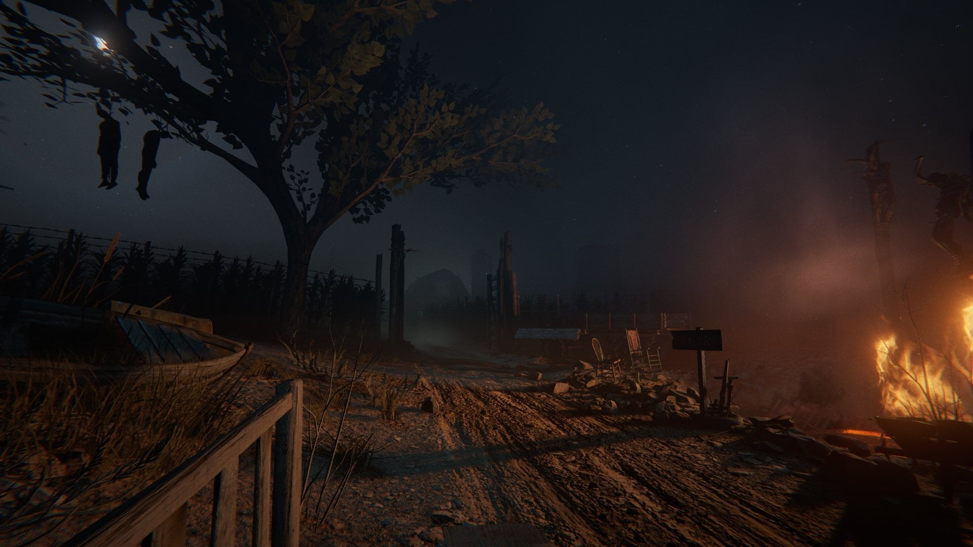 fire, 1080P, built structure, night, burning, environment, transportation, Video Game, plant, land, fog, orange color, Outlast 2, no people, tree, nature, HD Wallpaper