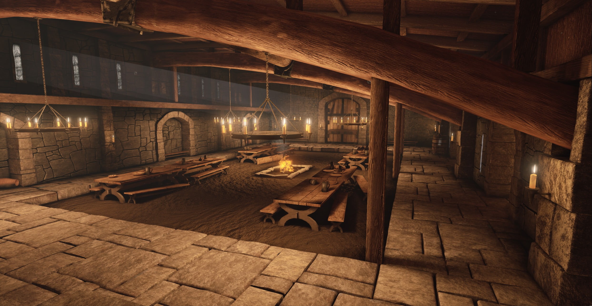 1080P, house, empty, candles, 3D, old, table, medieval, no people, flooring, abandoned, seat, built structure, interior, illuminated, domestic room, brown, HD Wallpaper