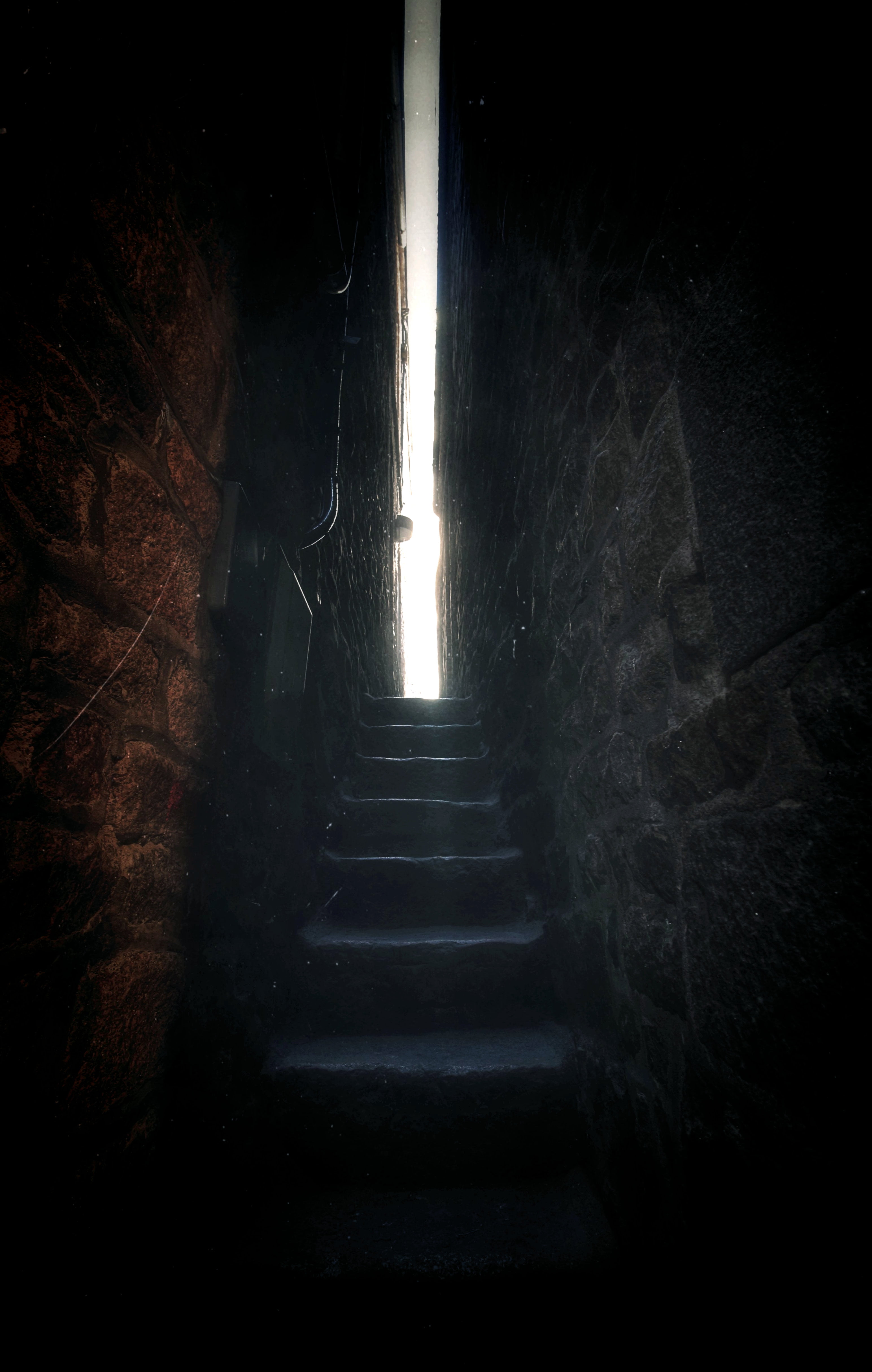 mystery, nature, indoors, 4K, built structure, fear, illuminated, horror, staircase, light at the end of the tunnel, night, architecture, light - natural phenomenon, Phone HD Wallpaper