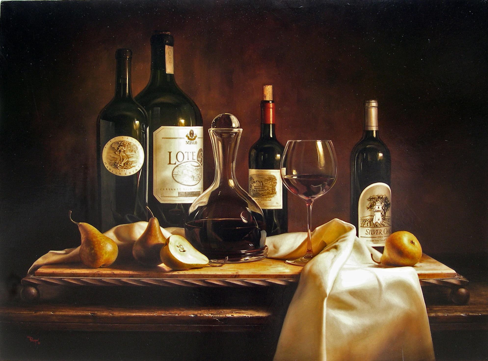 3d and abstract, drink, food, glass, wine, painting, bottles, 1080P, life, still, drinks, HD Wallpaper