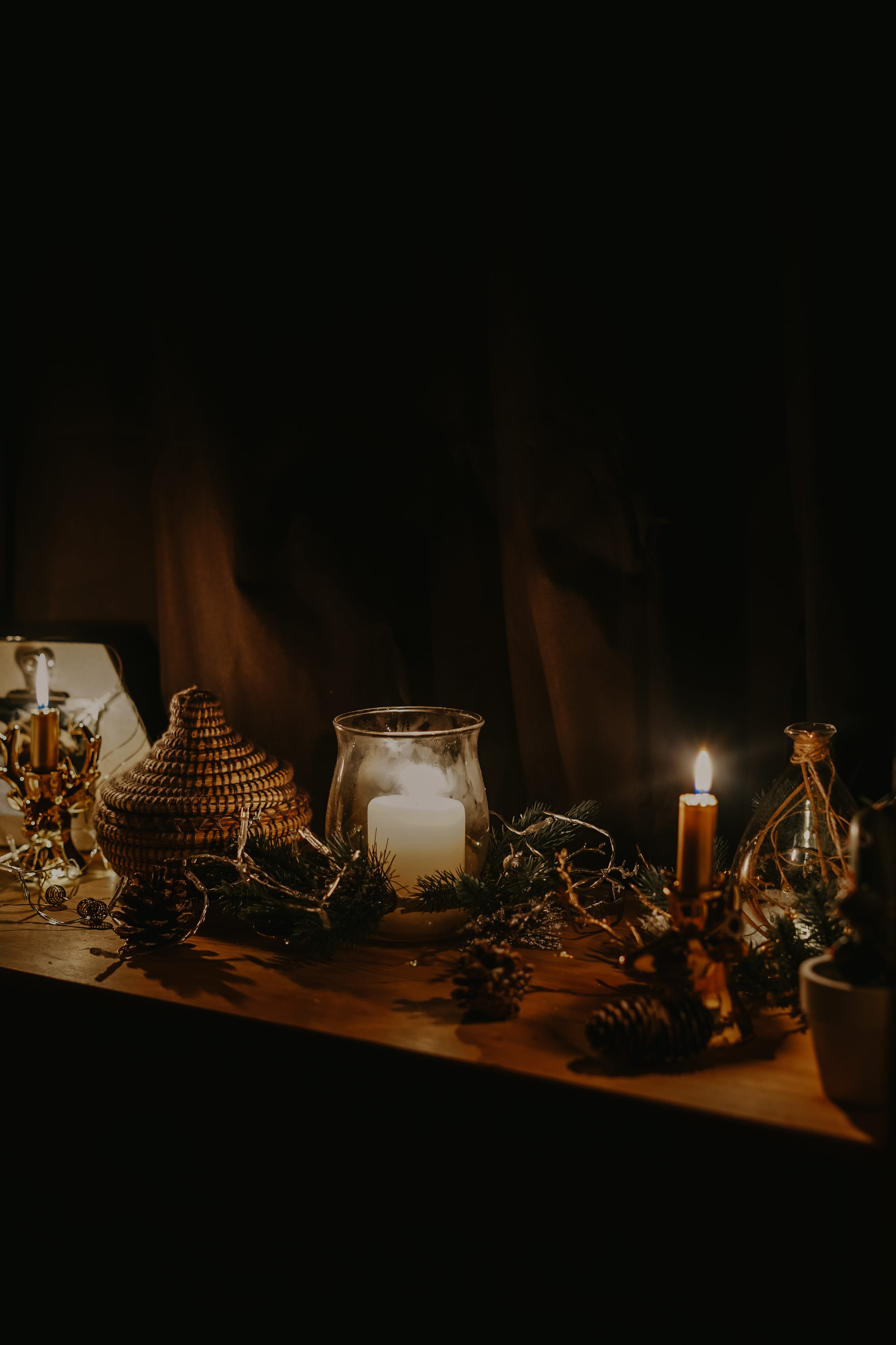 dark, goblet, food and drink, beverage, drink, glass, flame, 4K, altar, lighting, candle, refreshment, fire, food, lamp, jars, crockery, vigil, near, still life, Phone HD Wallpaper