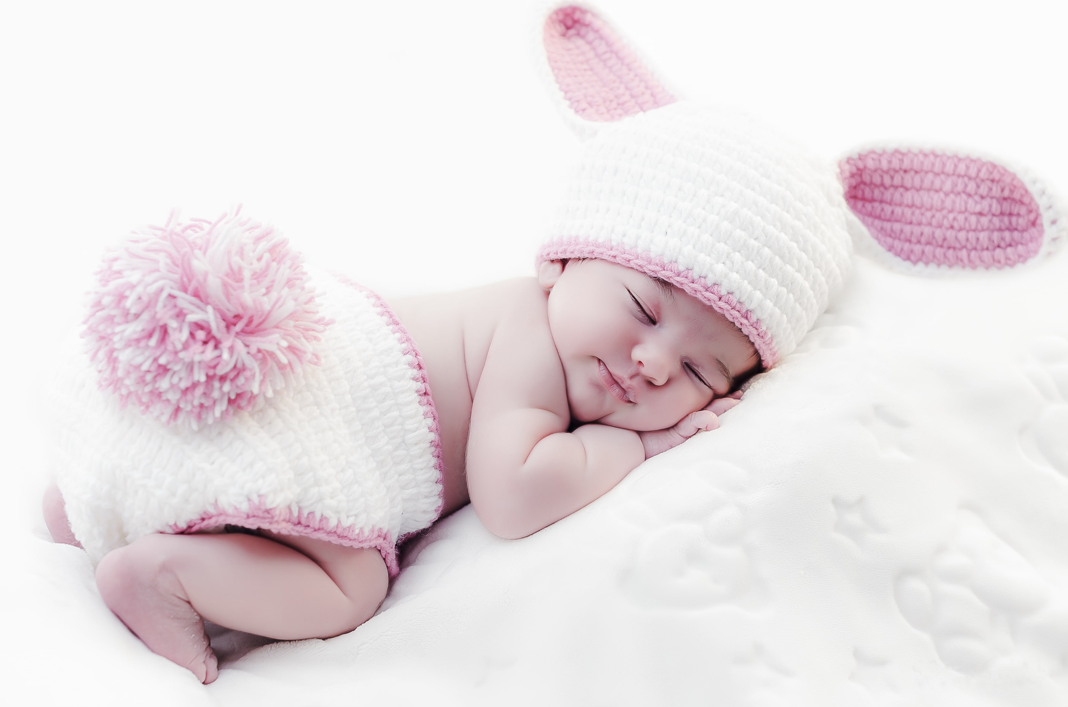 Rabbit, 2K, 4K, Sleeping baby, Crochet baby costume, HD Wallpaper