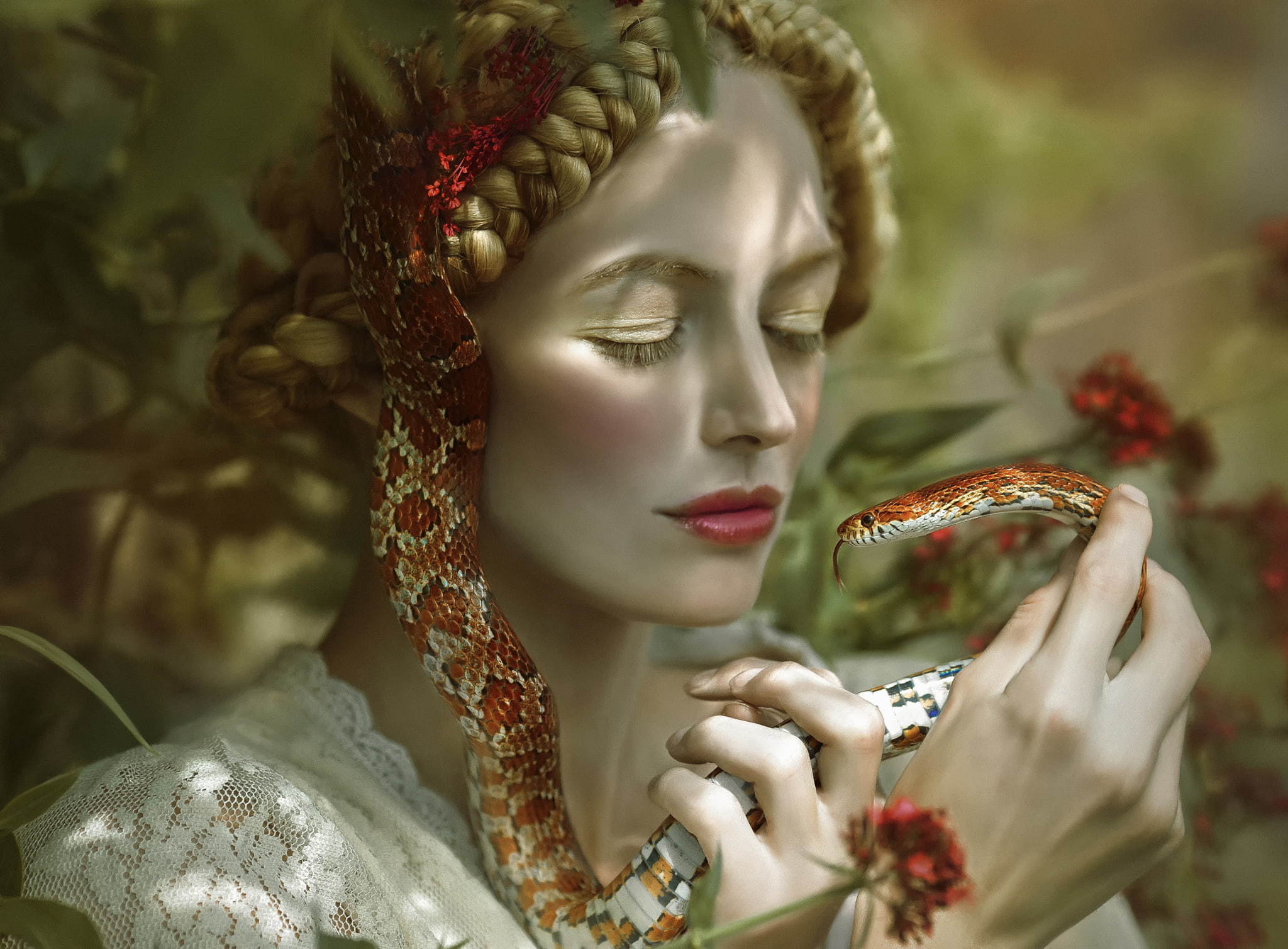 art, Ellie Bee, snake, Agnieszka Lorek, fantasy, 1080P, girl, Secret, HD Wallpaper