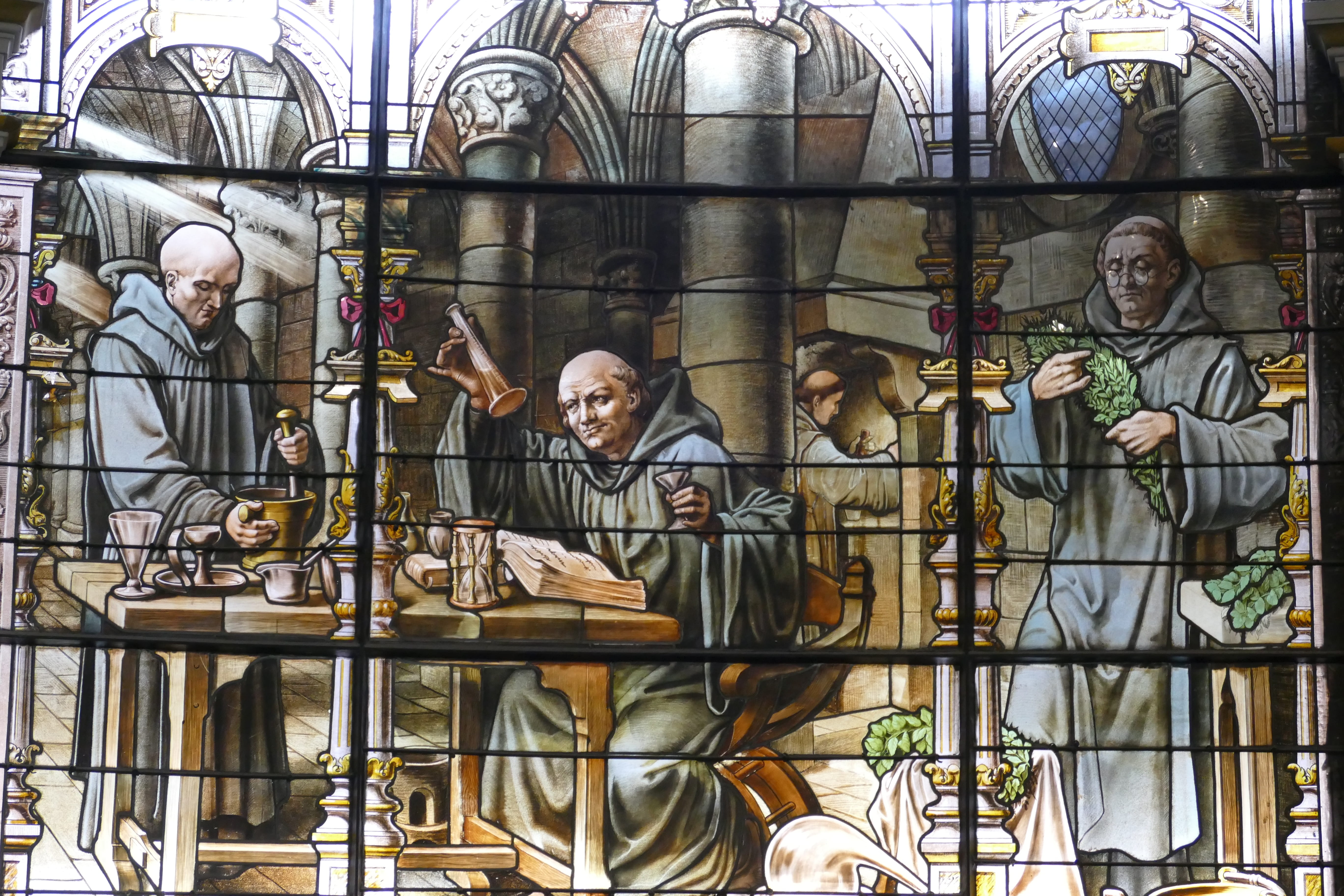 monk, architecture, music, indoors, dom bernardo vincelli, people, musician, stained glass, 5K, creativity, secret, real people, herbal teas, day, men, HD Wallpaper