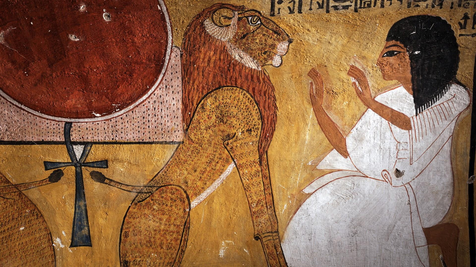 temple, art and craft, one person, ancient history, young adult, music, painting, craft, 1080P, young women, human representation, standing, lion, indoors, HD Wallpaper