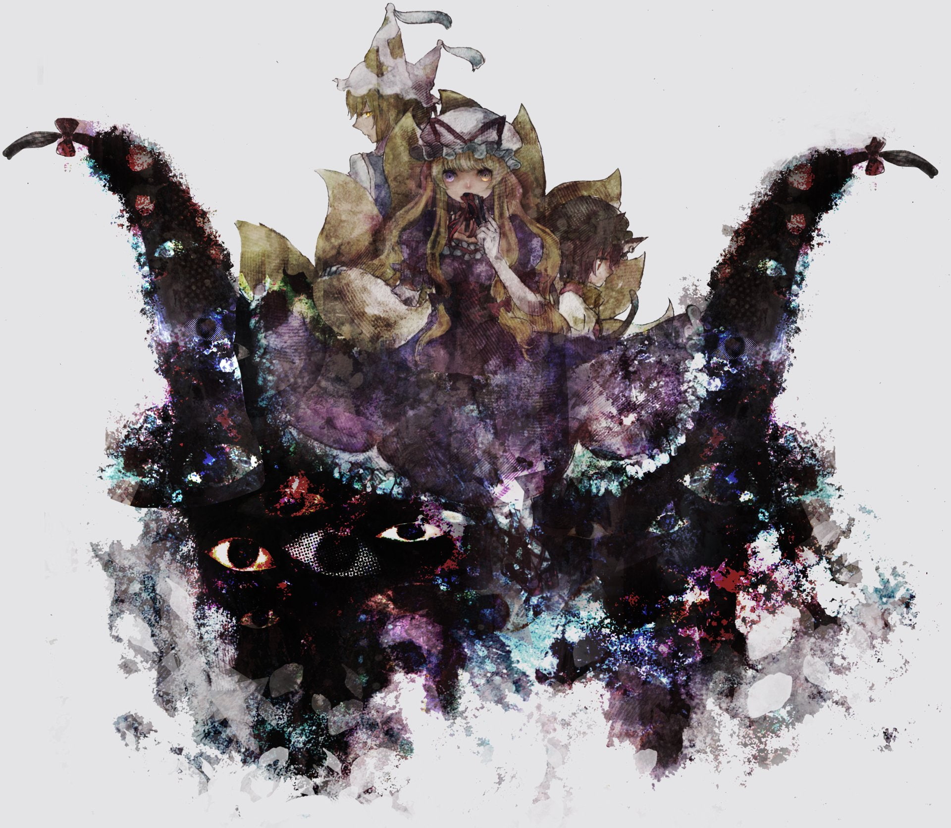 1080P, Yukari Yakumo, Anime, Heterochromia, Chen (Touhou), Ran Yakumo, Touhou, HD Wallpaper