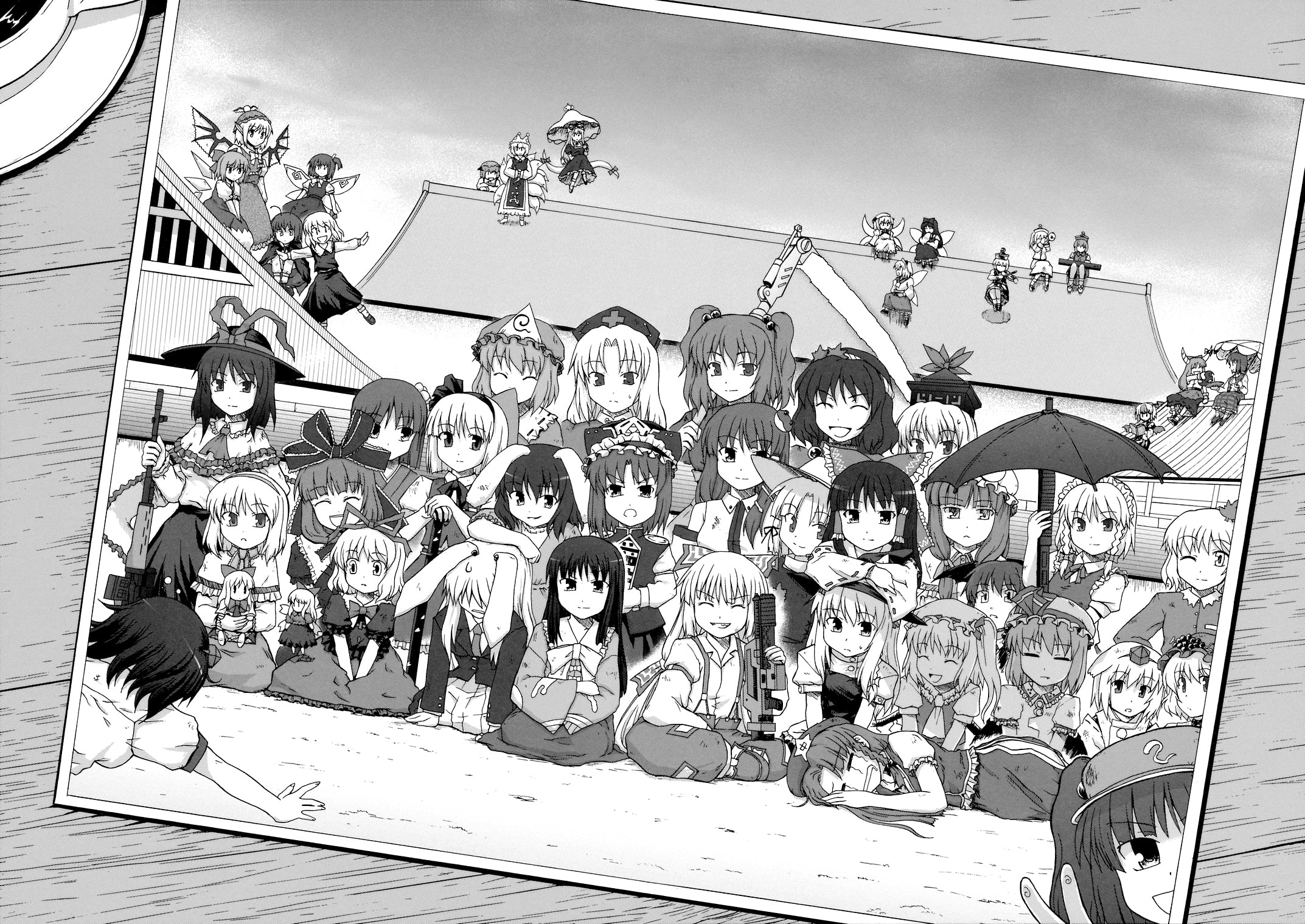 milk, monochrome, luna, chen, group, 1080P, daiyousei, sunny, nagae, inaba, shizuha, rumia, cirno, koakuma, ran, shanghai, iku, hourai, tokiko, child, HD Wallpaper