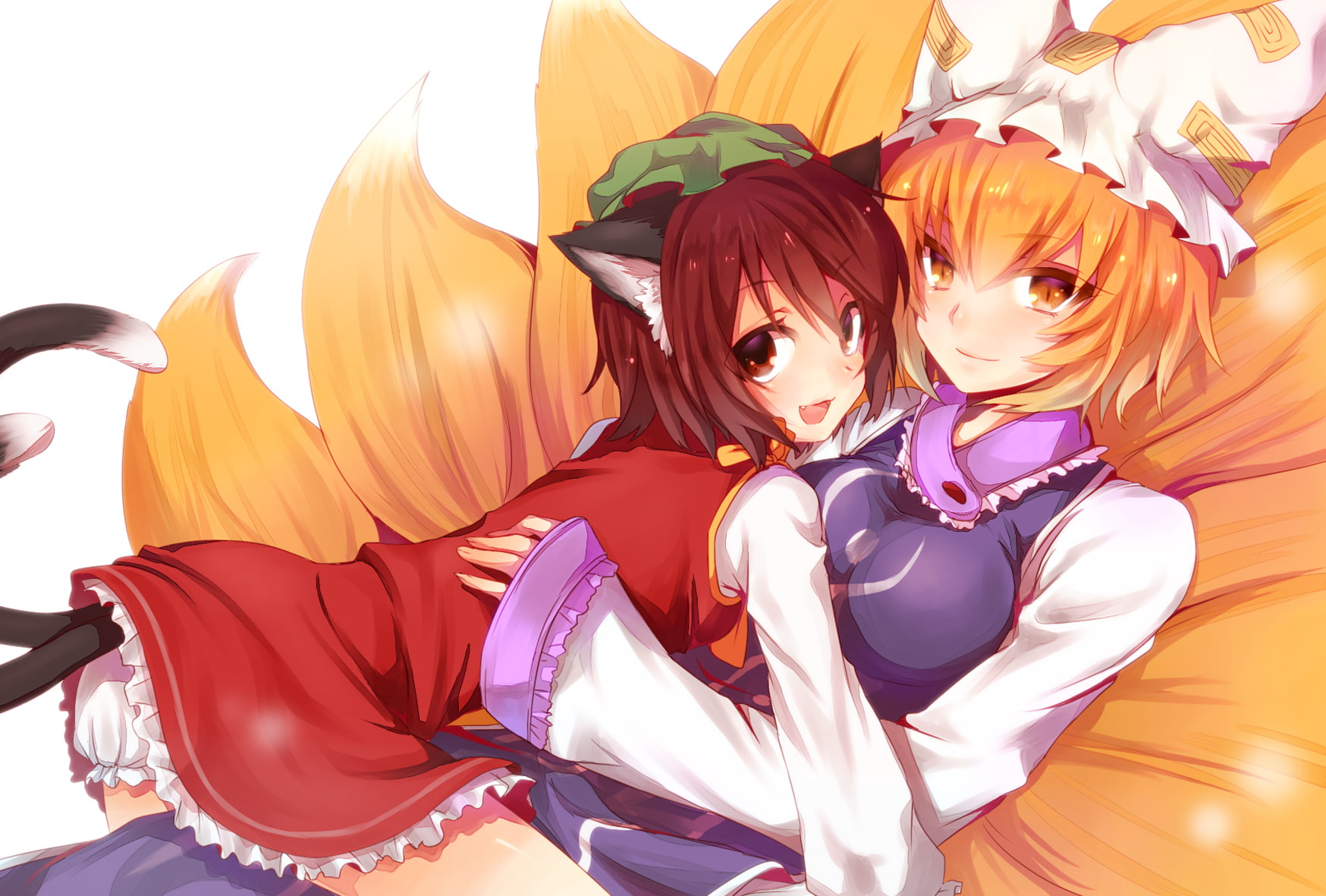 kapiora, touhou, hat, catgirl, yakumo, ran, chen, 720P, HD Wallpaper