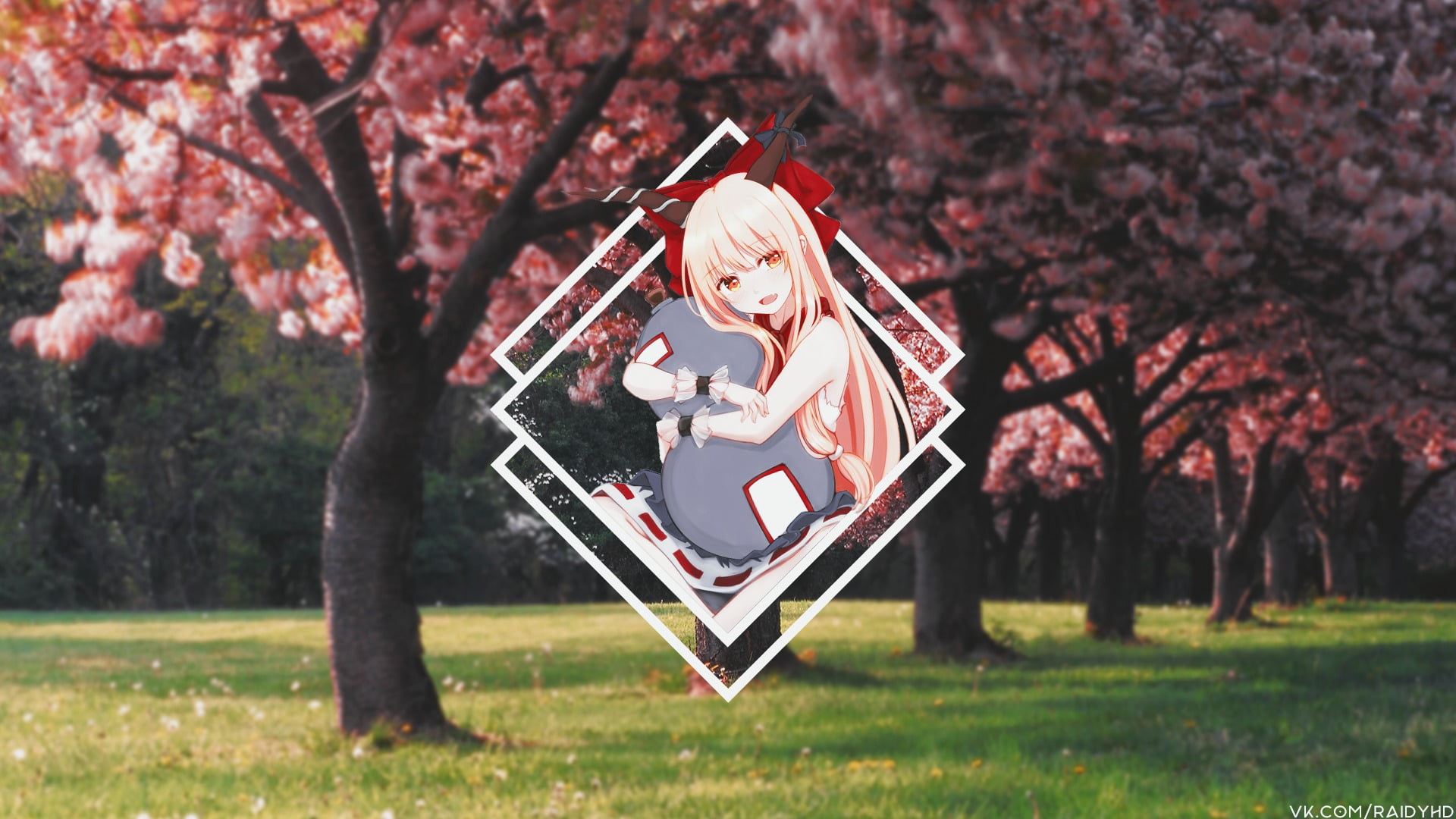freshness, 1080P, fragility, outdoors, tree, day, springtime, flowering plant, real people, park, growth, nature, flower, trunk, cherry blossom, anime girls, HD Wallpaper