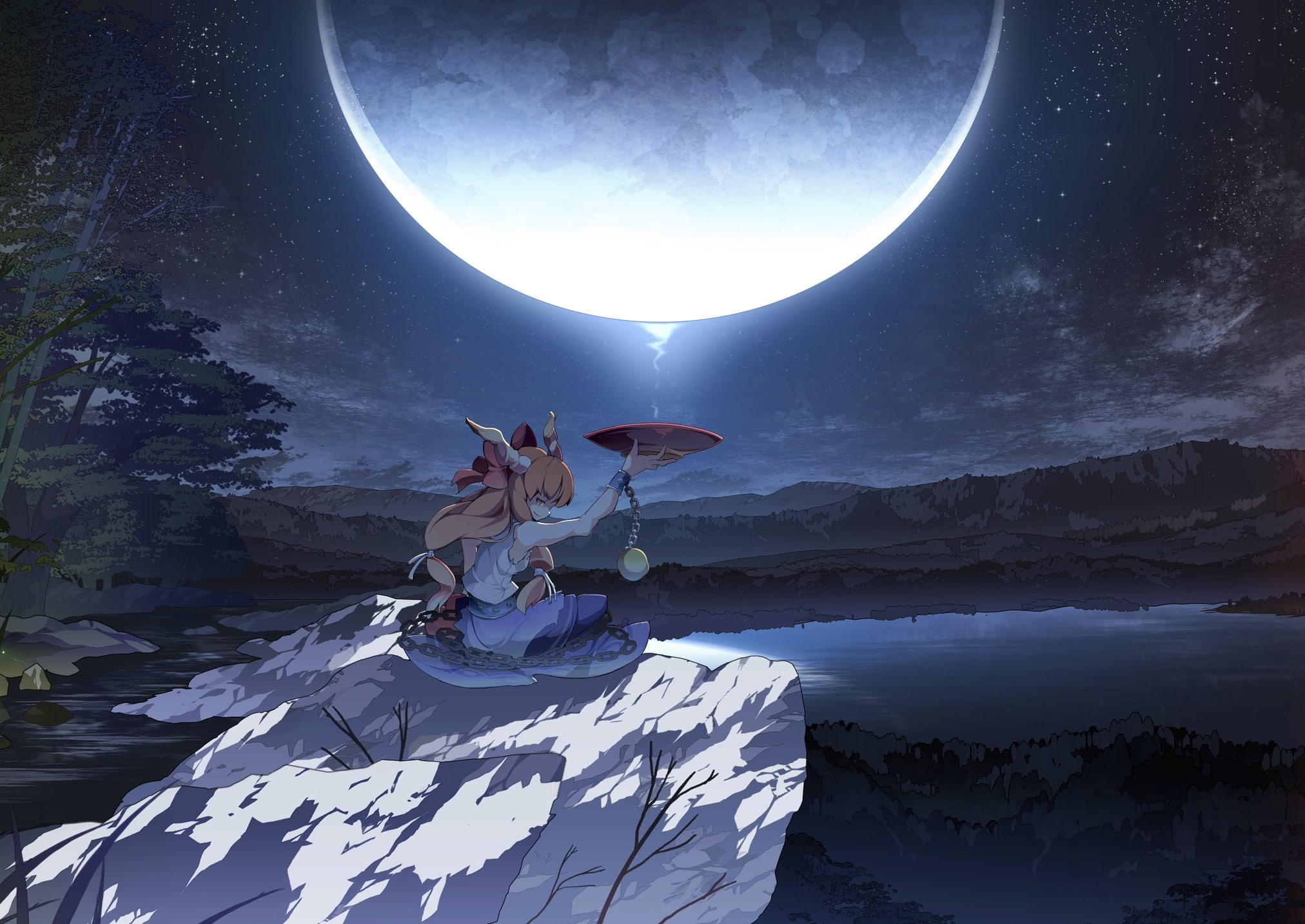 Ibuki Suika, anime girls, Touhou, video games, Moon, 1080P, HD Wallpaper