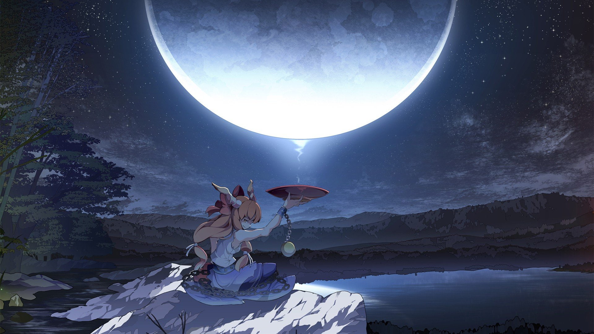 girls, ibuki, blondes, touhou, games, 1080P, moon, anime, video, suika, HD Wallpaper