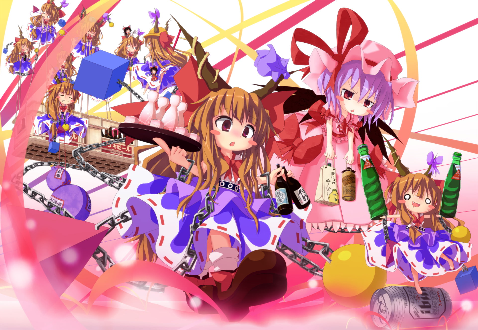 Suika Ibuki, Remilia Scarlet, Anime, 1080P, Touhou, HD Wallpaper