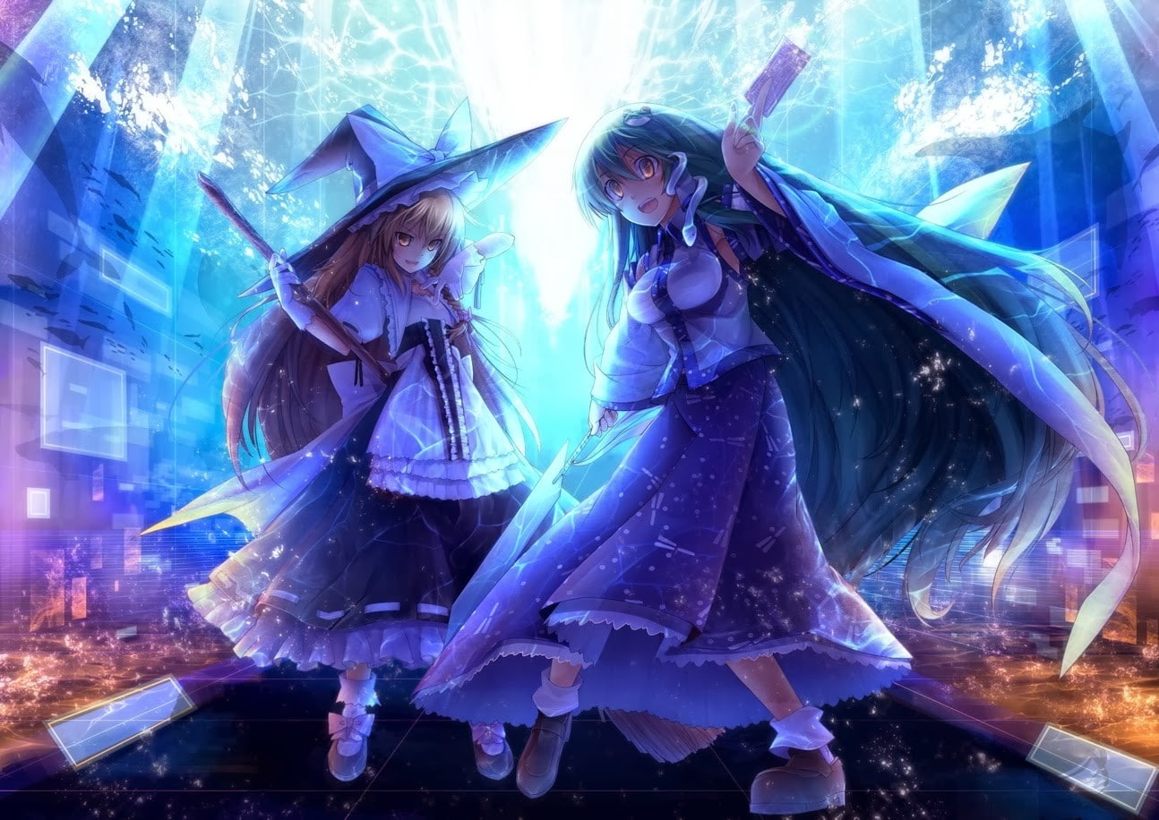 720P, illuminated, human representation, females, lifestyles, night, clothing, anime, anime girls, adult, Touhou, festival, people, architecture, transparent, HD Wallpaper