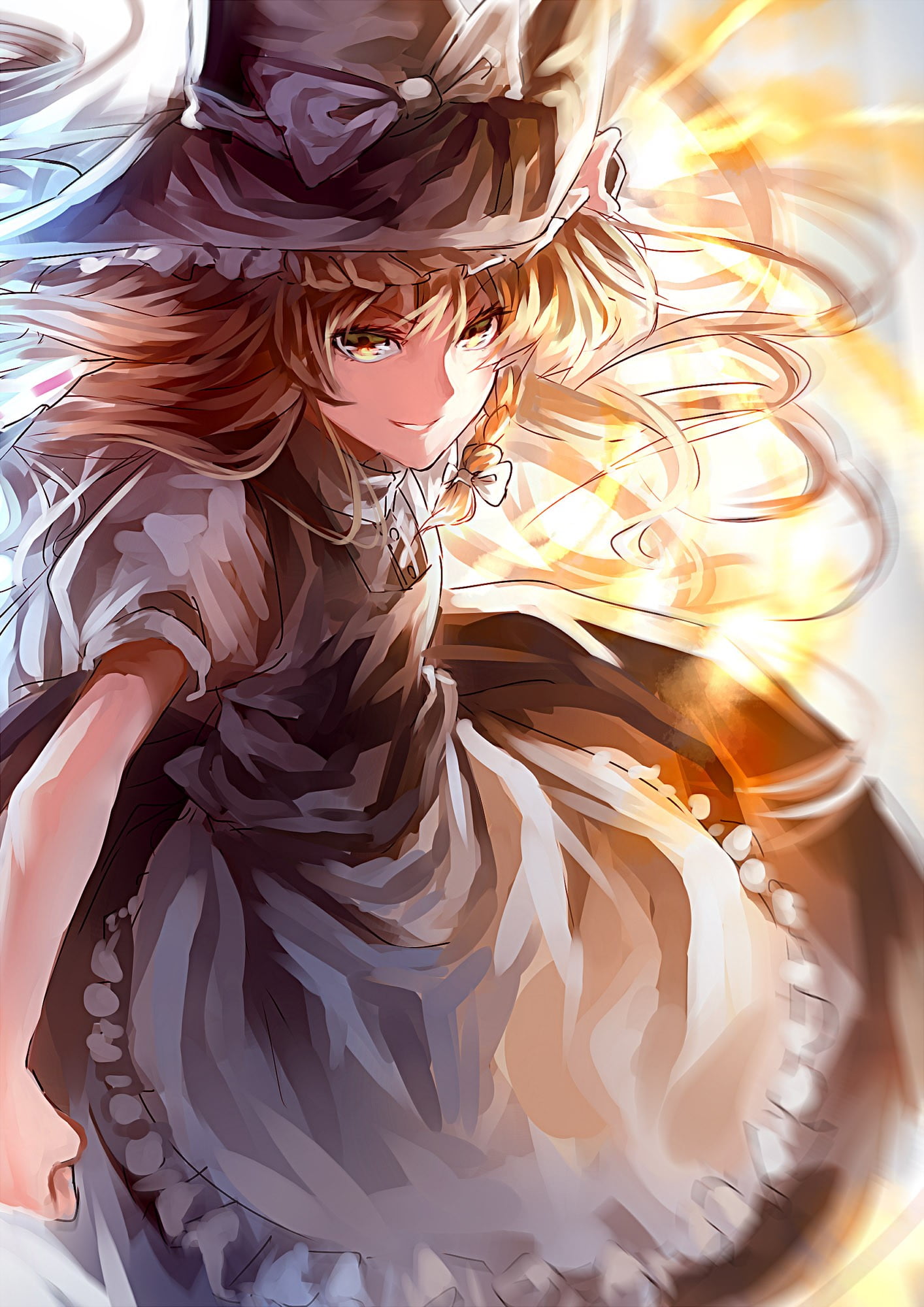 Kirisame Marisa, women, clothing, dress, females, pattern, costume, swirl, fashion, close-up, beauty, Touhou, black color, nature, one person, multi colored, Phone HD Wallpaper