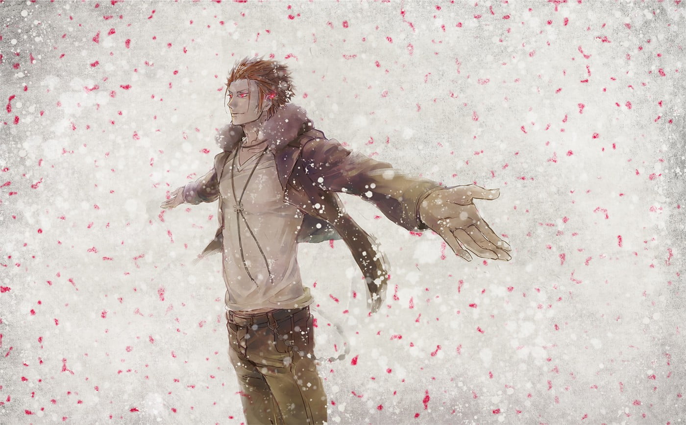 720P, brown, cold temperature, happiness, looking, snowing, jacket, artwork, Suoh Mikoto, indoors, men, adult, s, young adult, fun, winter, emotion, clothing, HD Wallpaper