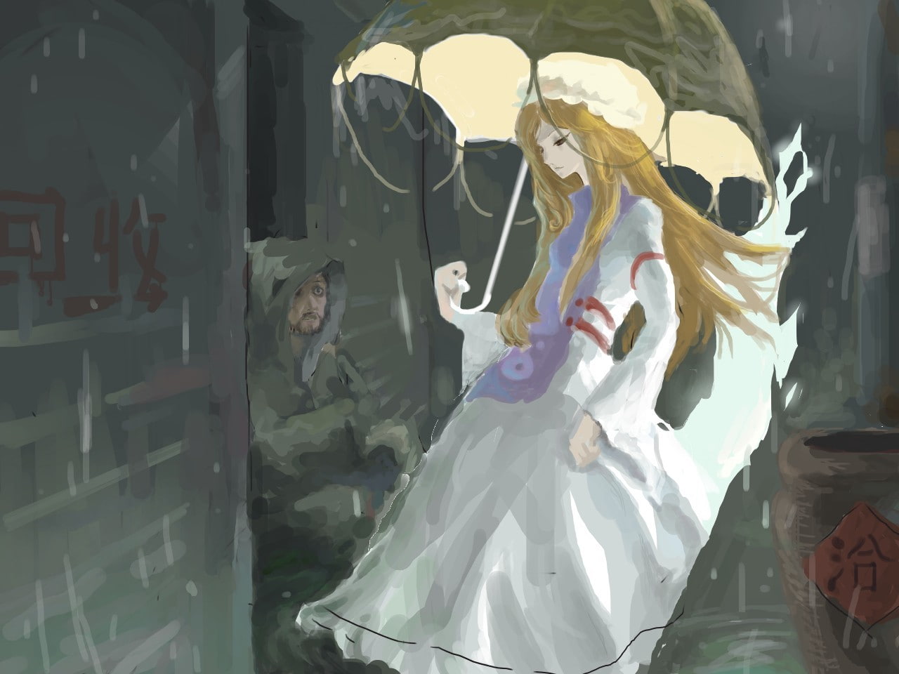 clothing, celebration, bride, umbrella, Touhou, event, reflection, wedding dress, indoors, transparent, obscured face, adult, one person, dress, retail display, HD Wallpaper