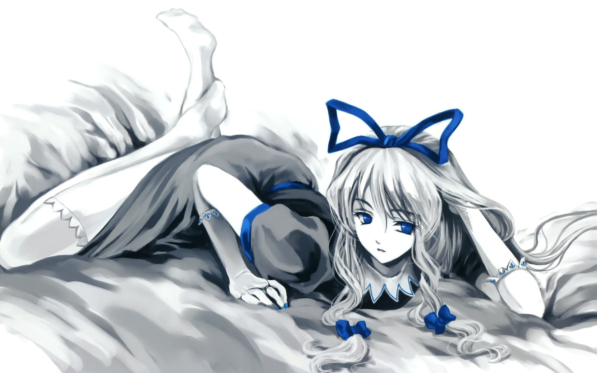 ink wash, close-up, furniture, art and craft, representation, mammal, studio shot, disguise, no people, anime, animal, animal themes, blue, 1080P, floral pattern, HD Wallpaper