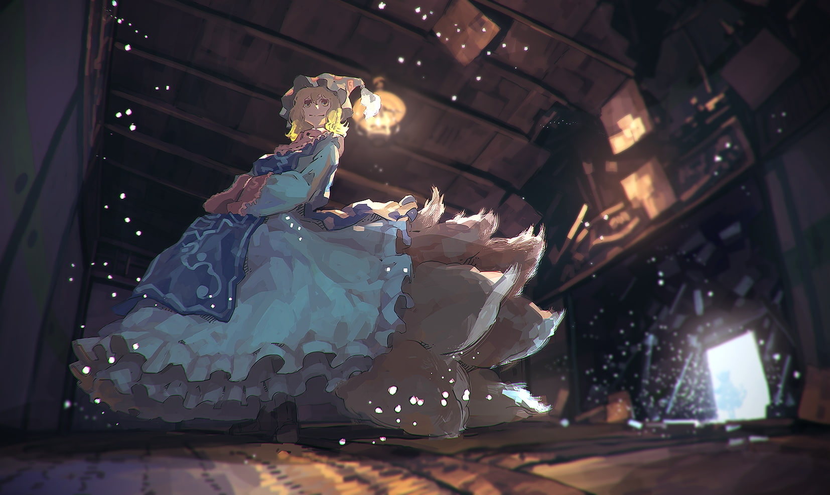 indoors, touhou, bride, event, one person, clothing, low angle view, life events, human representation, decoration, wedding, architecture, tails, blonde, HD Wallpaper