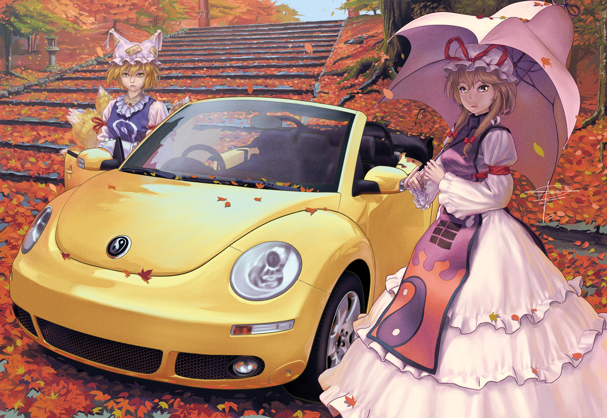 realistic, yakumo, yukari, ran, touhou, geister, 1080P, car, HD Wallpaper