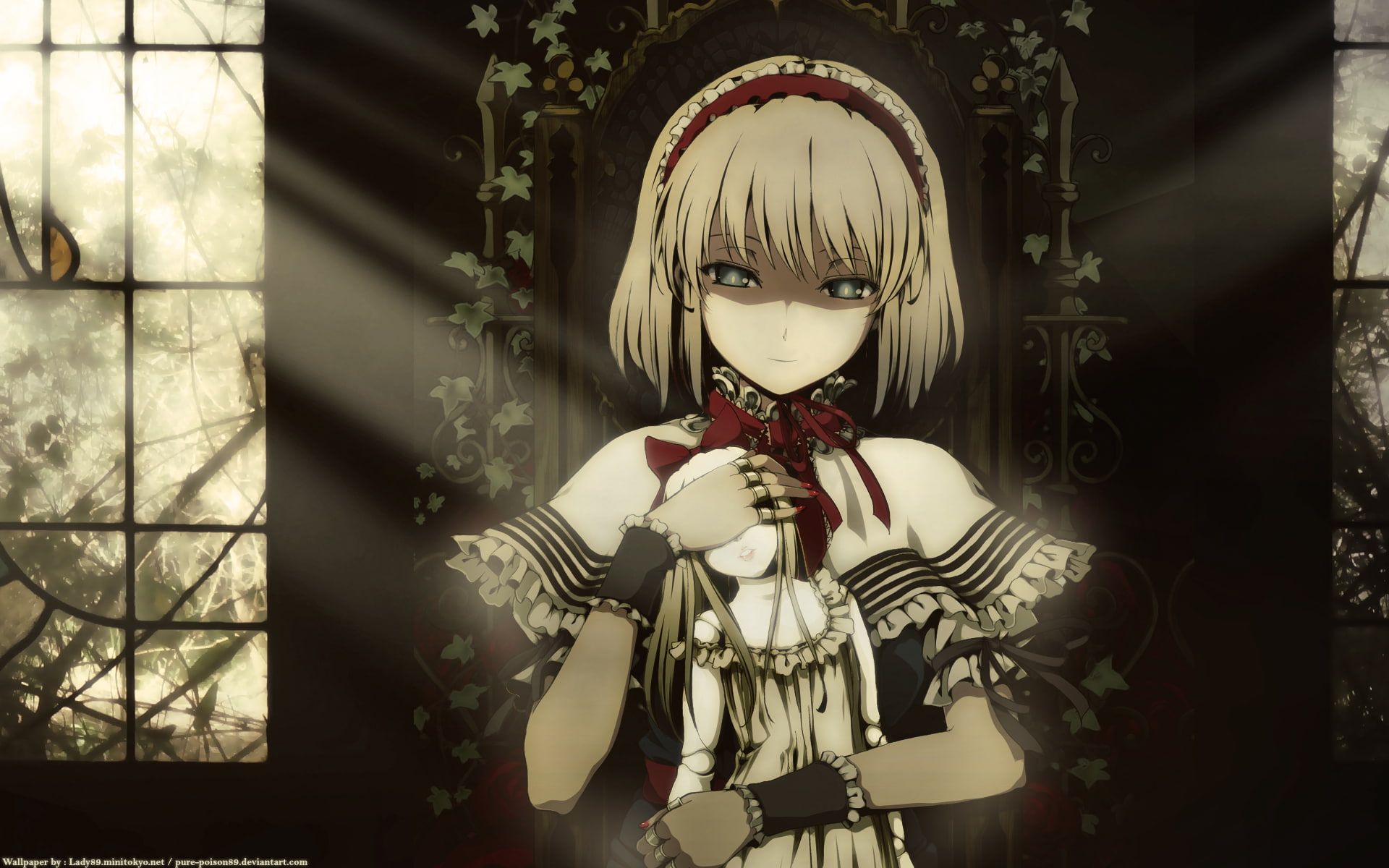 short, dress, tagme, touhou, margatroid, 1080P, blonde, hair, grass, alice, bow, HD Wallpaper
