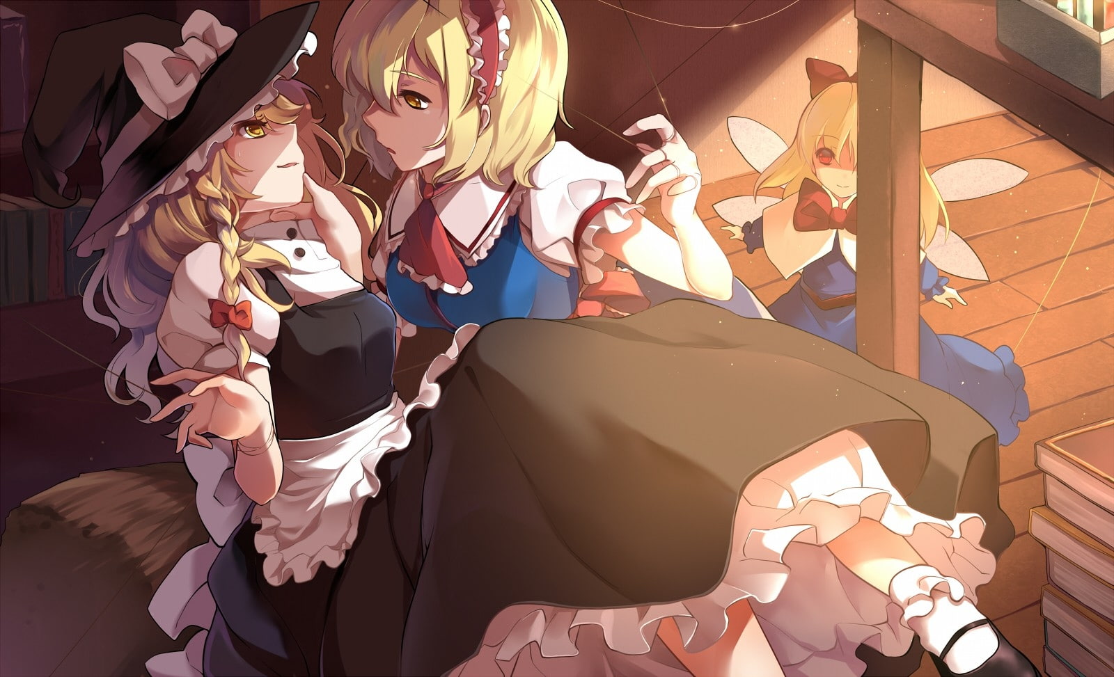 yuri, brown, shanghai, alice, kirisame, braids, witch, art, marisa, hats, eyes, margatroid, Touhou, 720P, doll, hd, HD Wallpaper