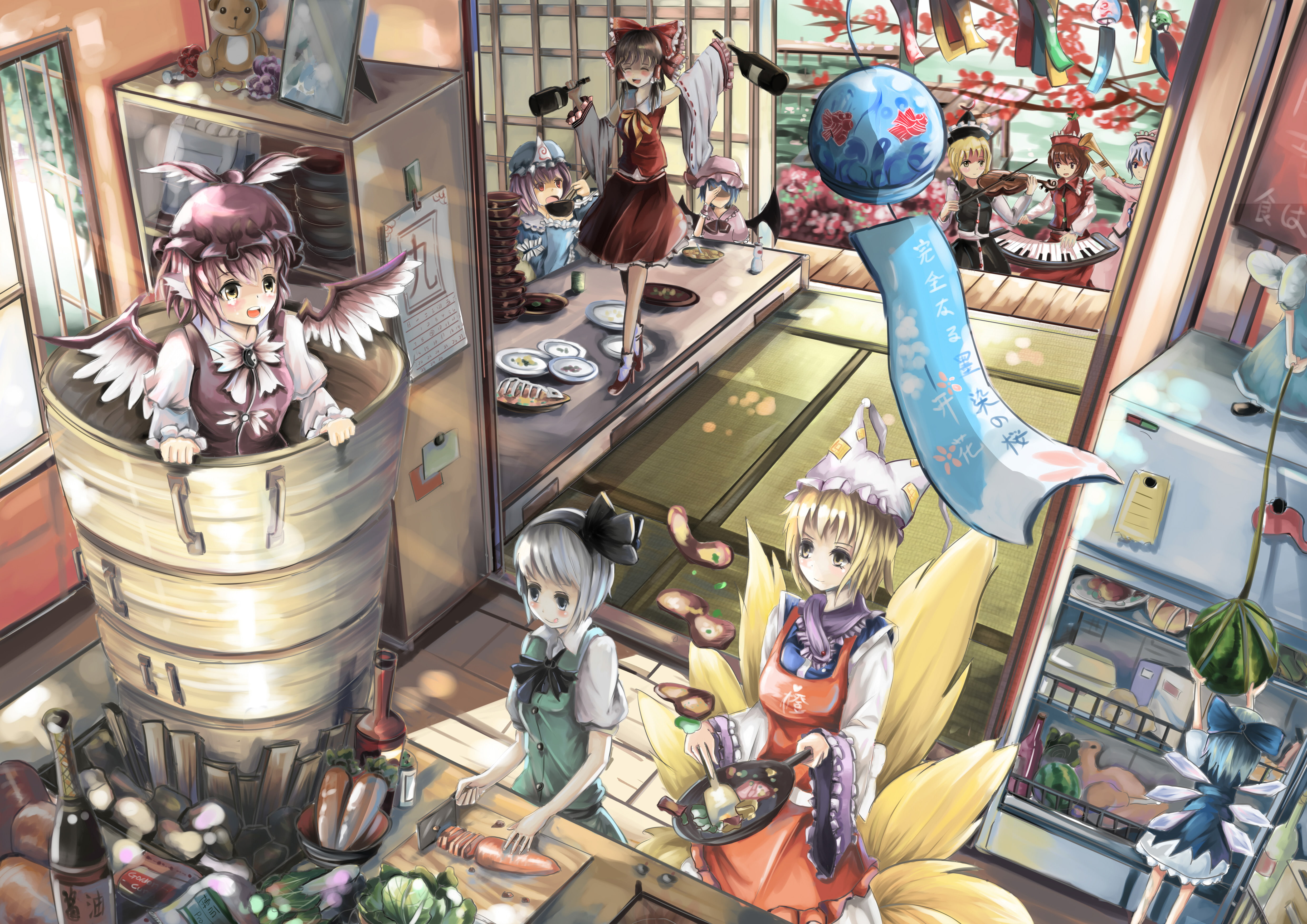 yuyuko, youmu, vampire, daiyousei, reimu, saigyouji, touhou, konpaku, qianqian, group, ran, 4K, hakurei, lorelei, cirno, yakumo, prismriver, remilia, scarlet, HD Wallpaper
