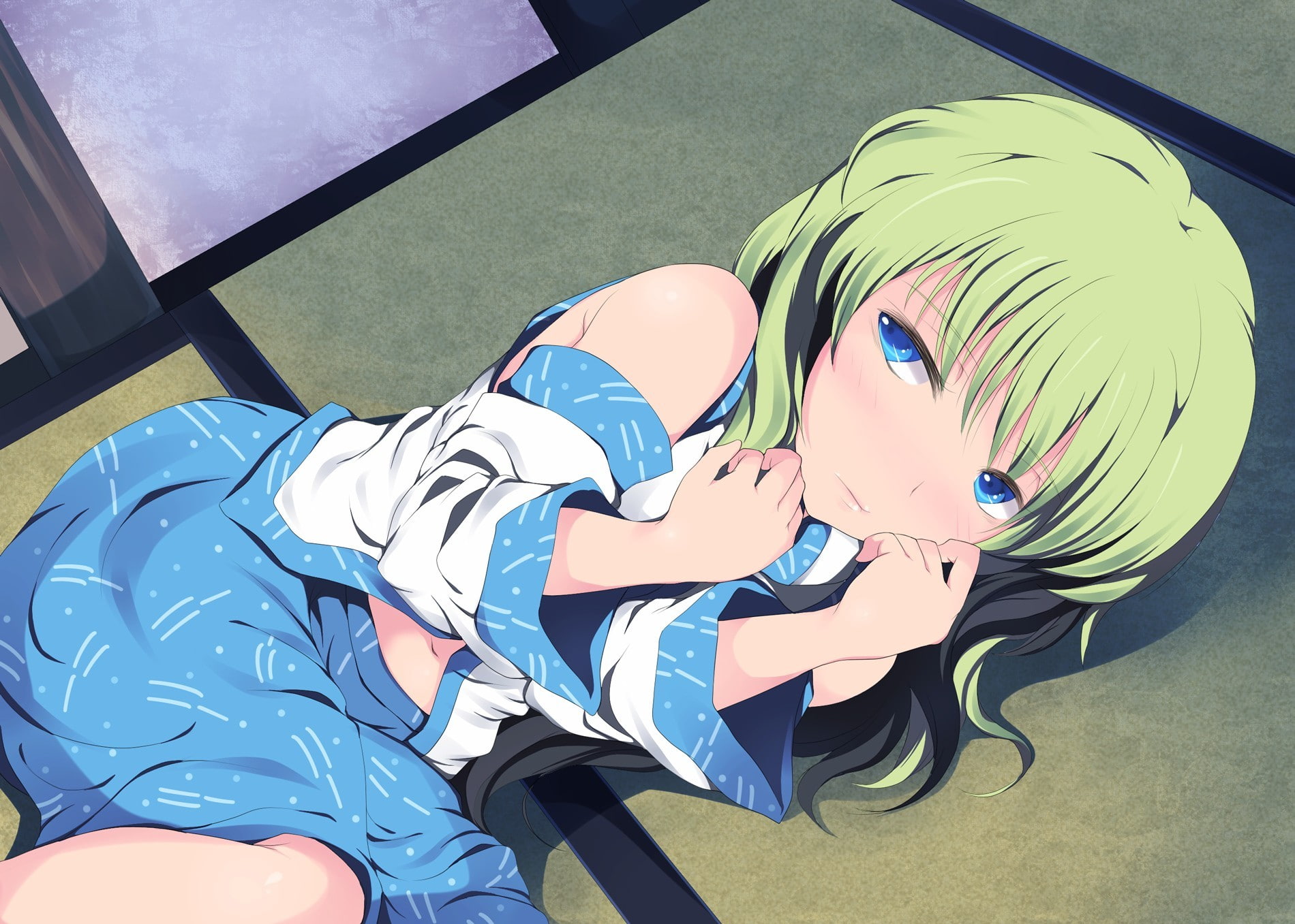 anime girls, close-up, high angle view, 720P, art and craft, Kochiya Sanae, representation, sunlight, day, one person, anime, multi colored, indoors, Touhou, HD Wallpaper
