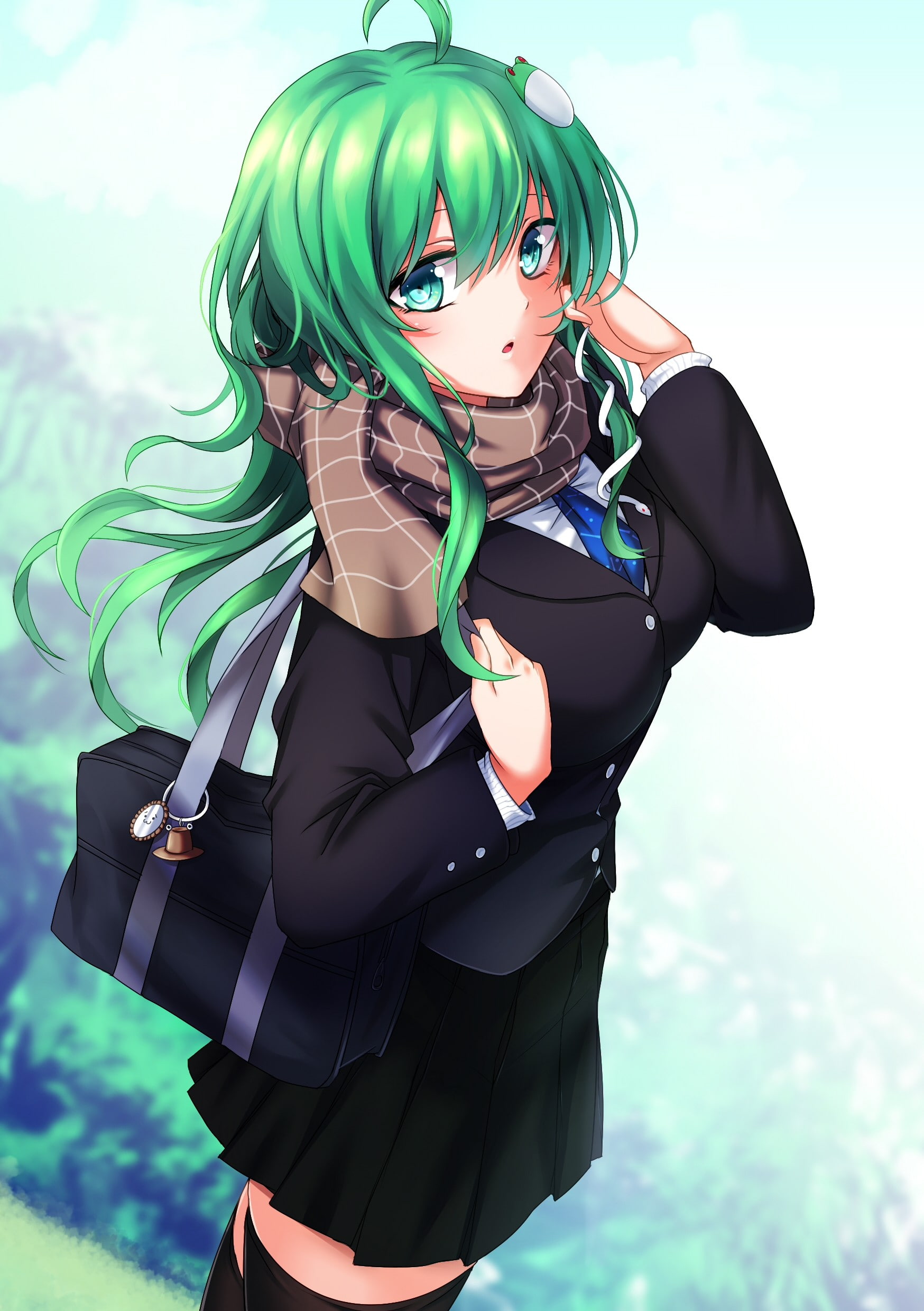 1080P, superhero, women, anime girls, indoors, men, Touhou, emotion, Kochiya Sanae, green color, adult, standing, males, nature, long hair, protection, Phone HD Wallpaper