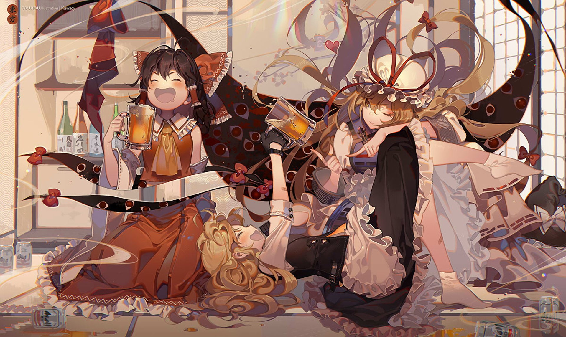 Marisa Kirisame, Reimu Hakurei, Yukari Yakumo, Touhou, Anime, 1080P, HD Wallpaper