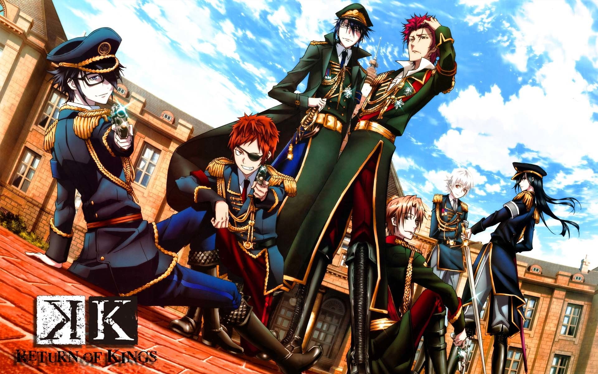 outdoors, human representation, Anime, Reisi Munakata, sky, 1080P, Izumo Kusanagi, sculpture, Kuroh Yatogami, Yashiro Isana, architecture, representation, HD Wallpaper