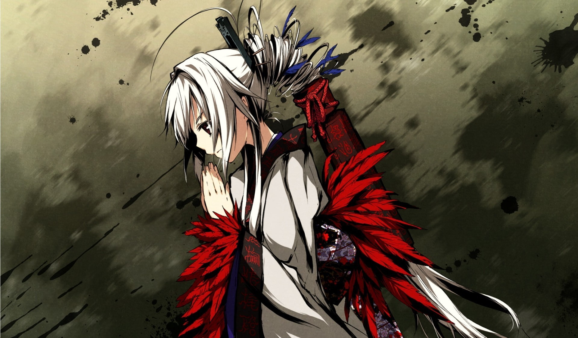 performance, portrait, one person, dancing, Kajiri Kamui Kagura, day, nature, adult, anime, lifestyles, traditional clothing, feather, headdress, Kyougetsu Sakuya, HD Wallpaper