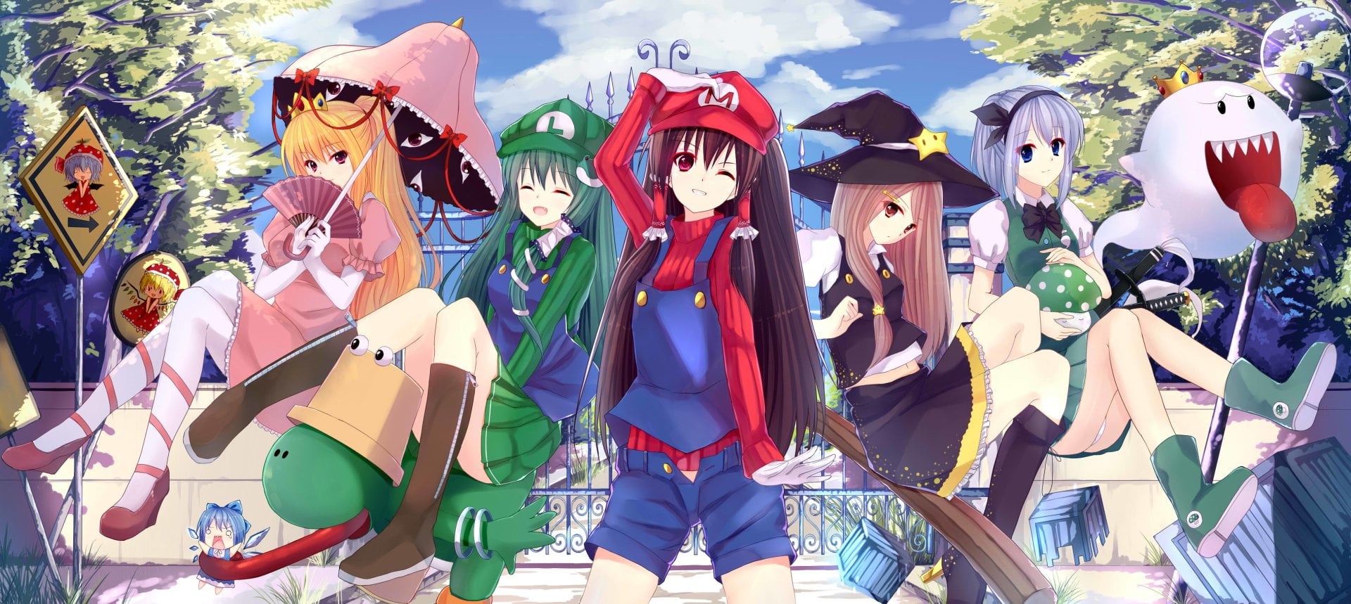 three quarter length, women, Touhou, Marisa Kirisame, day, Cirno (Touhou), mask, celebration, Kogasa Tatara, art and craft, Anime, multi colored, leisure activity, HD Wallpaper
