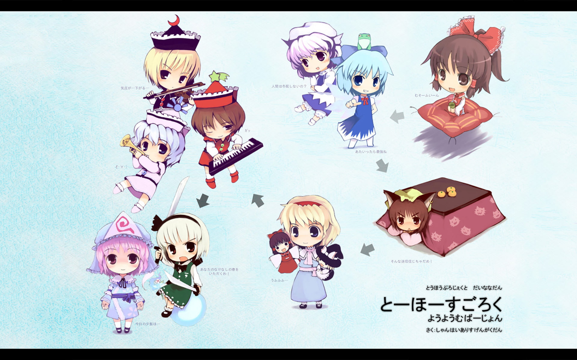 Marisa Kirisame, Youmu Konpaku, Lyrica Prismriver, 1080P, Myon (Touhou), Yuyuko Saigyouji, Cirno (Touhou), Touhou, Lunasa Prismriver, Reimu Hakurei, Alice Margatroid, HD Wallpaper