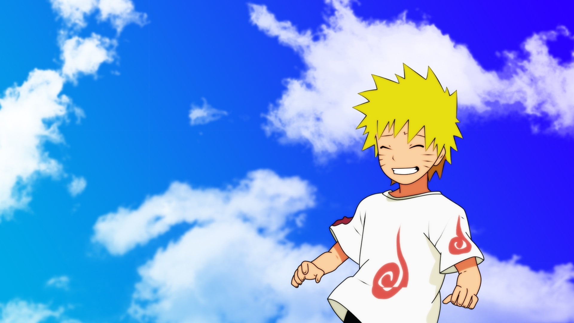 blondes, art, blue, naruto, uzumaki, young, shippuden, skies, boys, anime, children, Clouds, hd, 1080P, HD Wallpaper