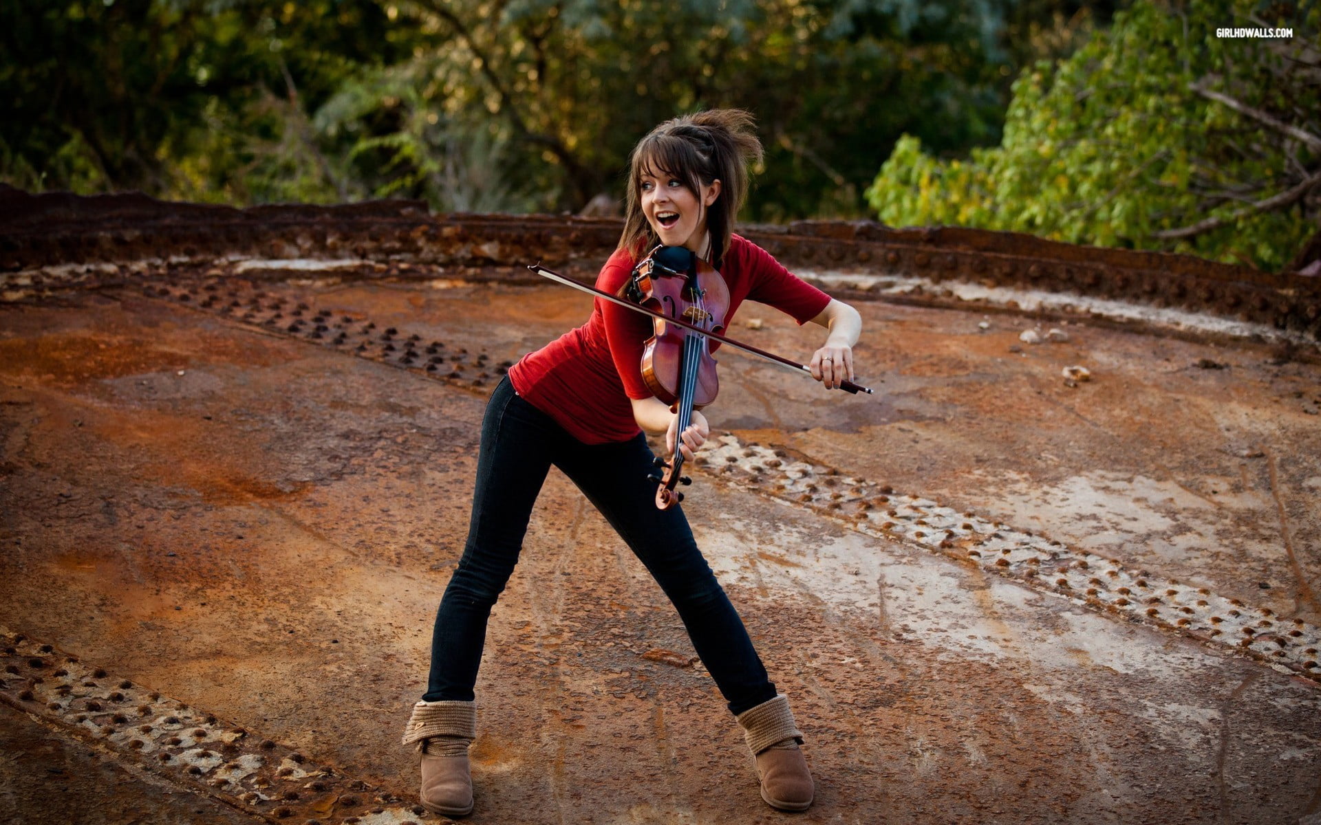one person, girls, women, leisure activity, music, young women, UGG Boots, outdoors, sport, casual clothing, lifestyles, young adult, violin, Lindsey Stirling, HD Wallpaper