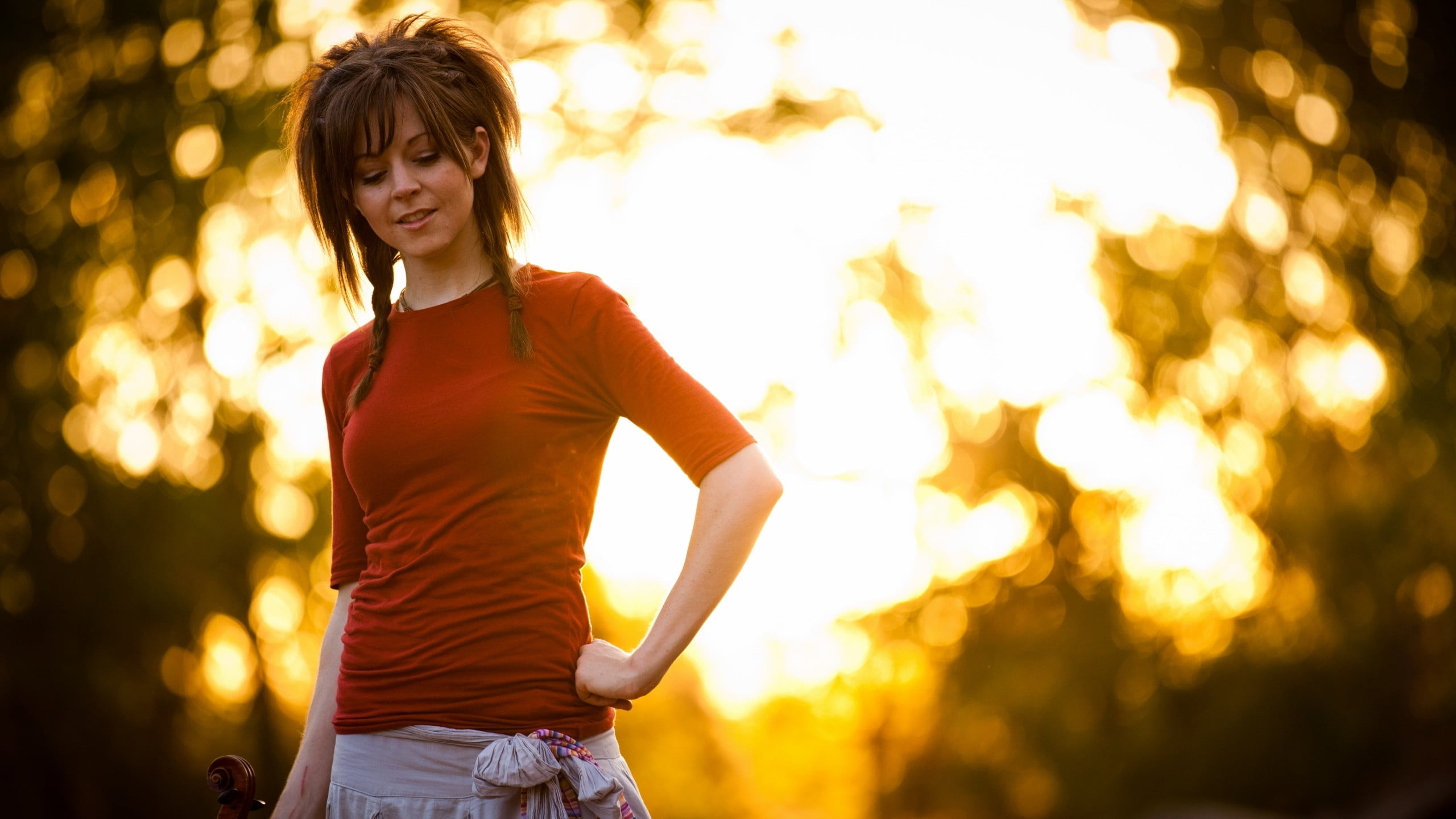 smiling, casual clothing, women, one person, hairstyle, healthy lifestyle, tree, beautiful woman, orange color, young adult, musician, portrait, outdoors, HD Wallpaper