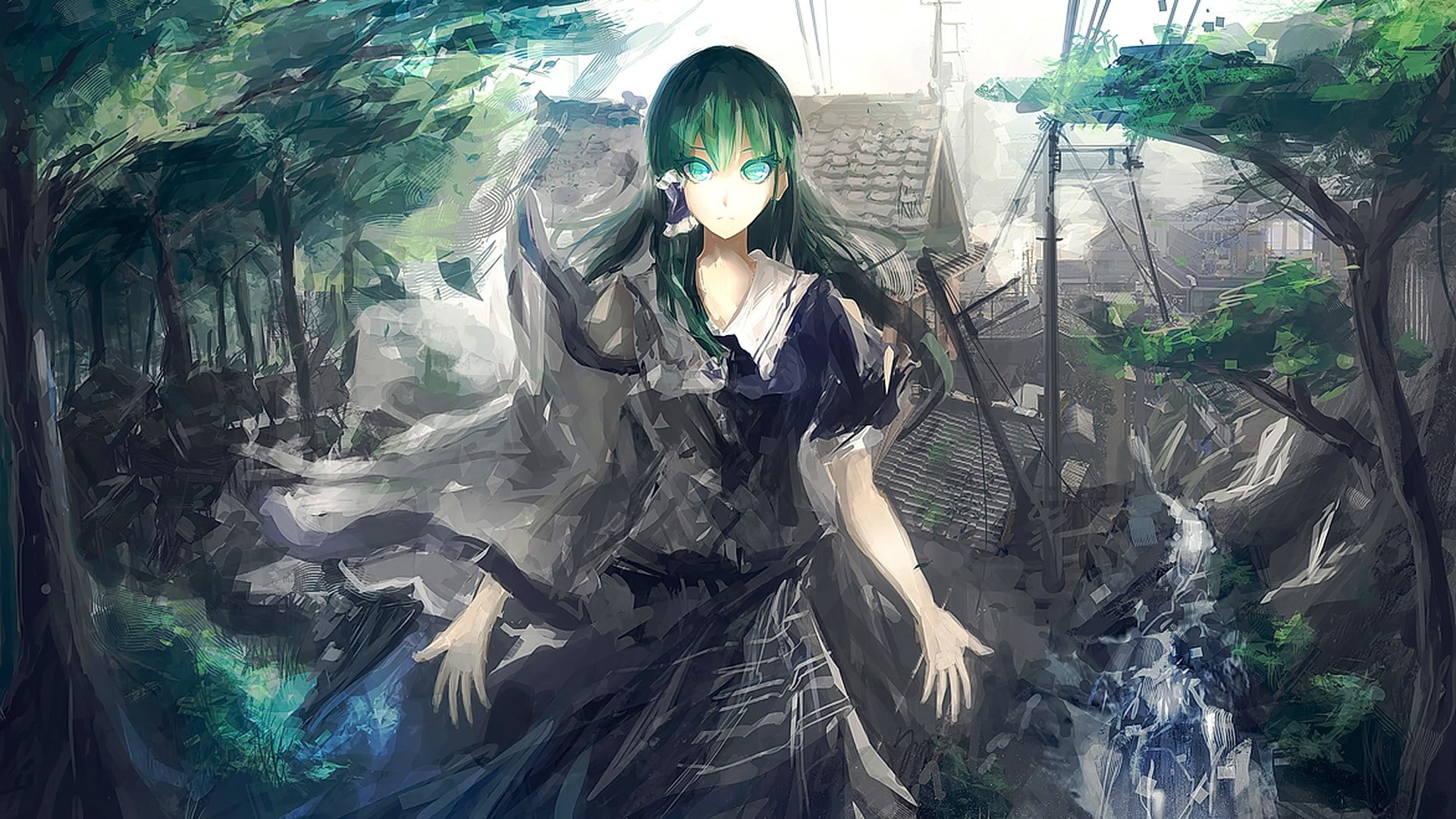 anime, brunette, looking at viewer, anime girls, long hair, Kochiya Sanae, Touhou, 1080P, HD Wallpaper