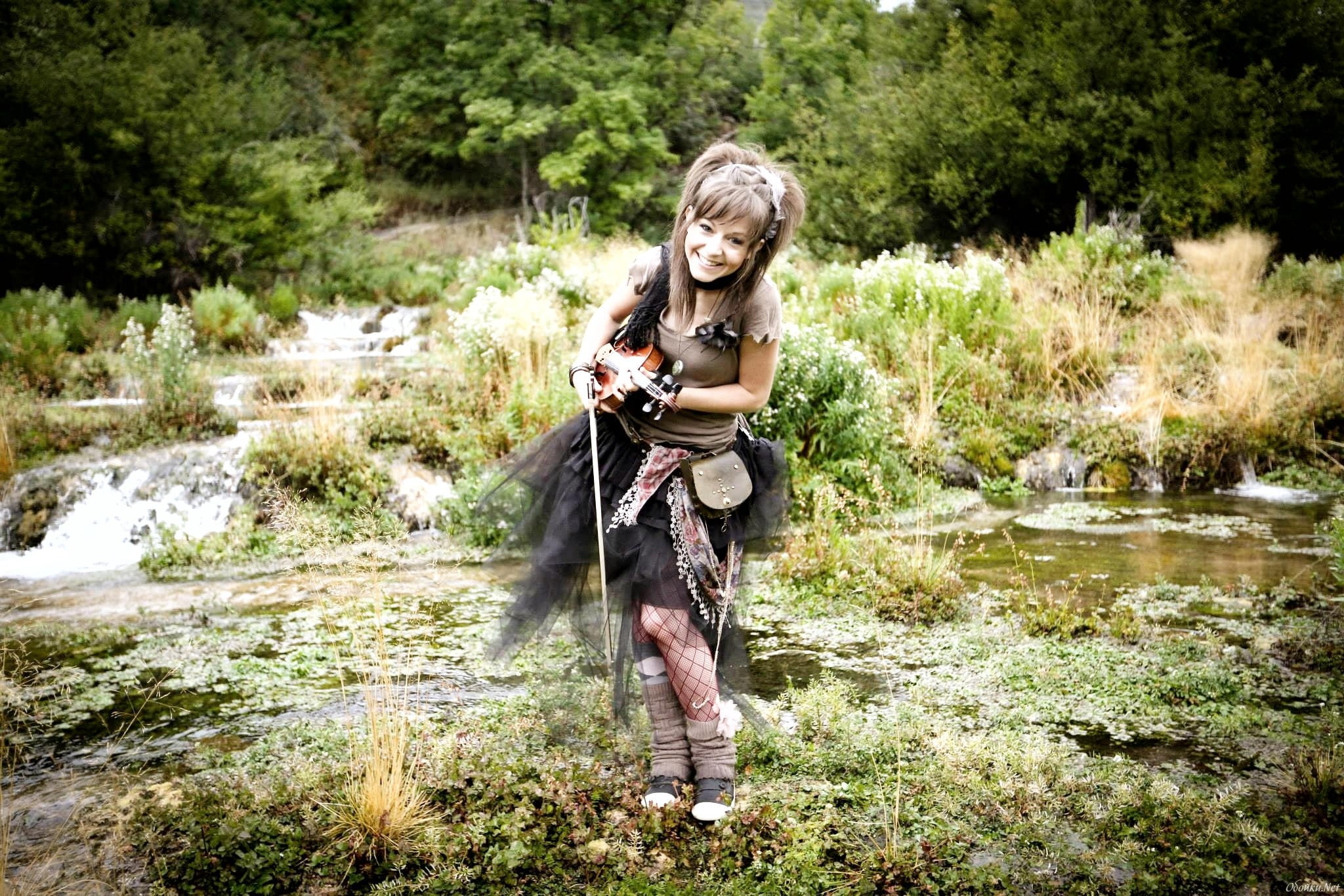 tree, outdoors, Lindsey Stirling, hairstyle, forest, real people, day, leisure activity, one person, land, water, women, plant, river, portrait, nature, HD Wallpaper