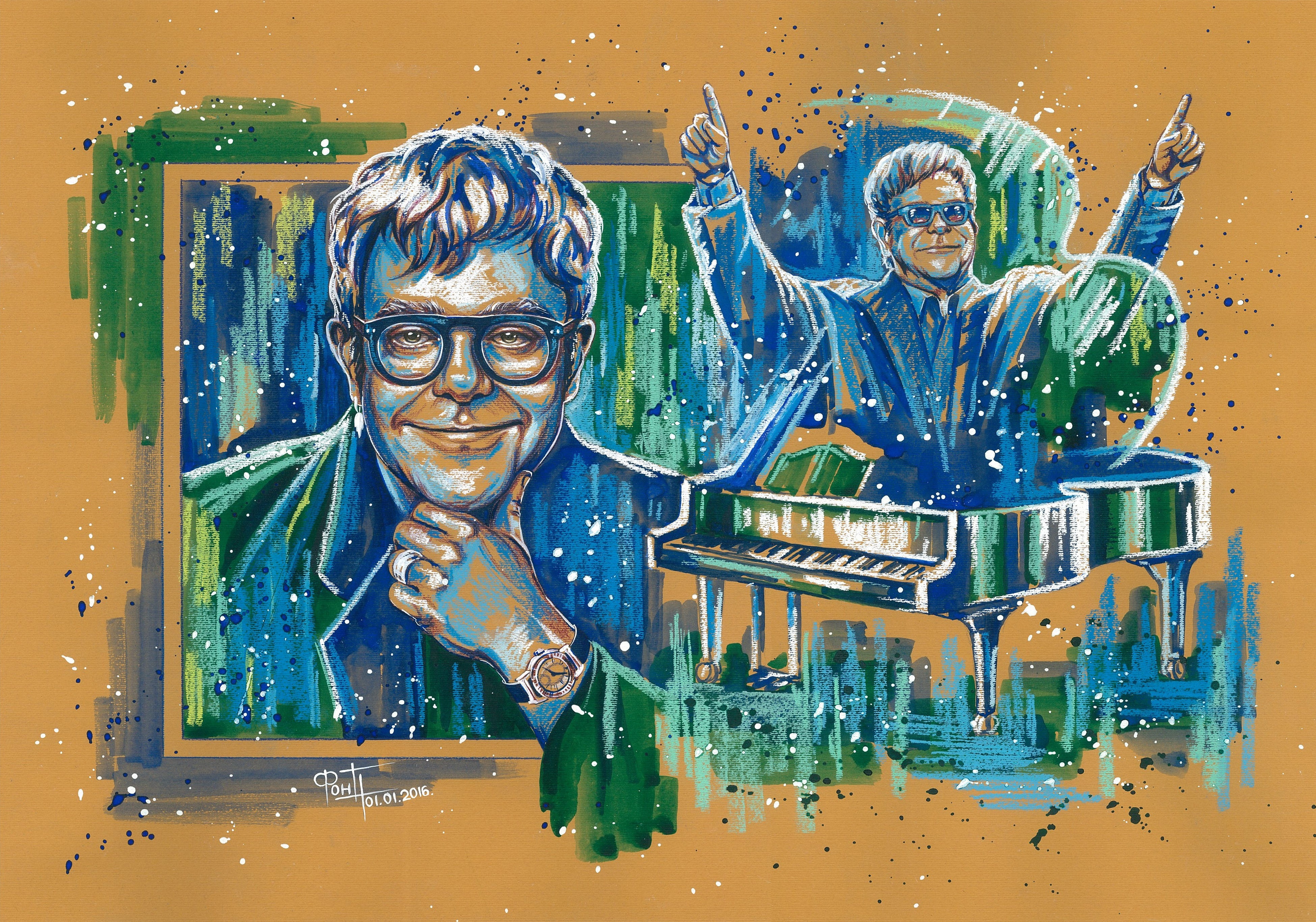 4K, Singer, Elton John, Pastel, HD Wallpaper