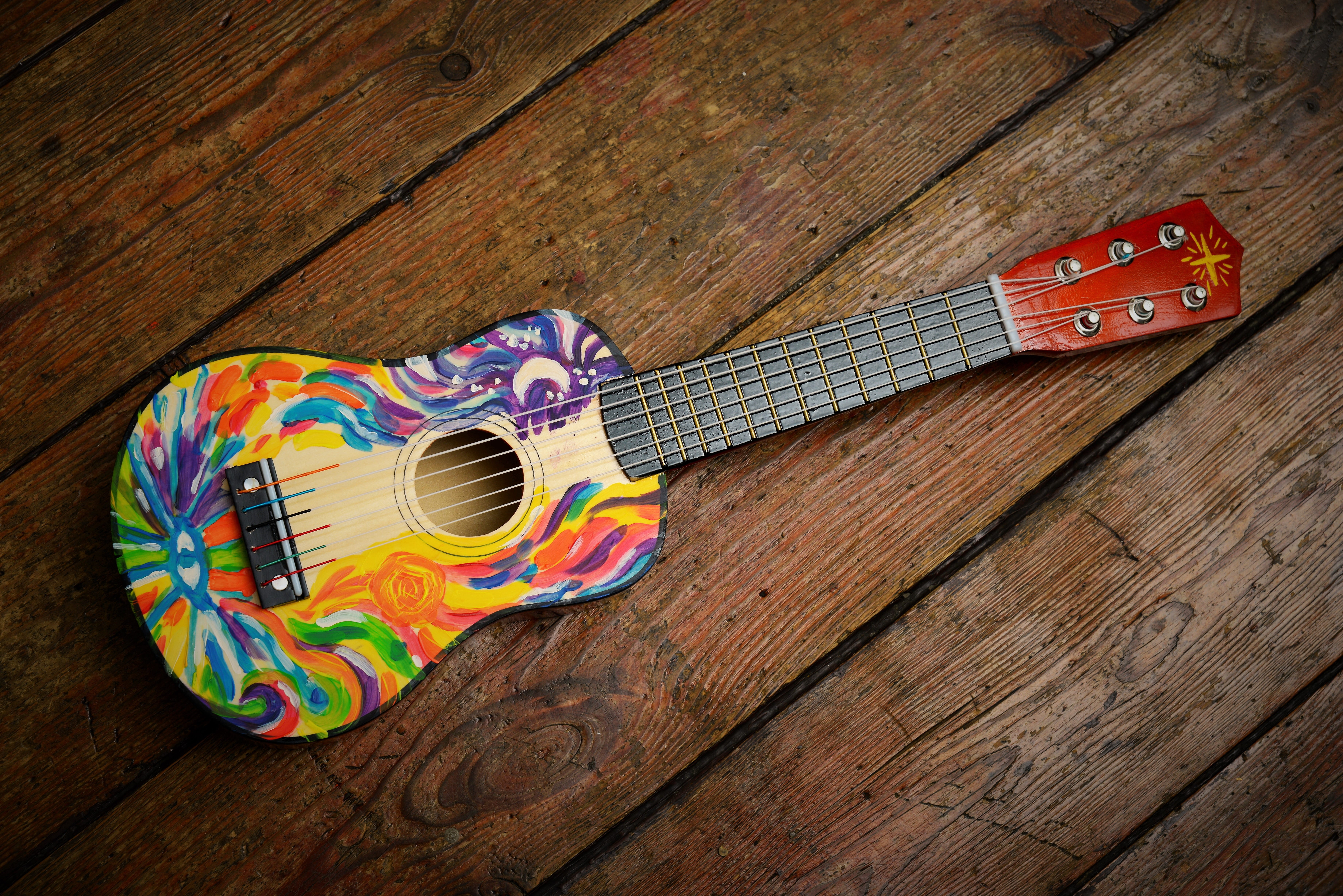 arts culture and entertainment, man made object, ukulele, no people, music, indoors, multicolored, guitar, man made, 5K, creativity, art and craft, close-up, HD Wallpaper